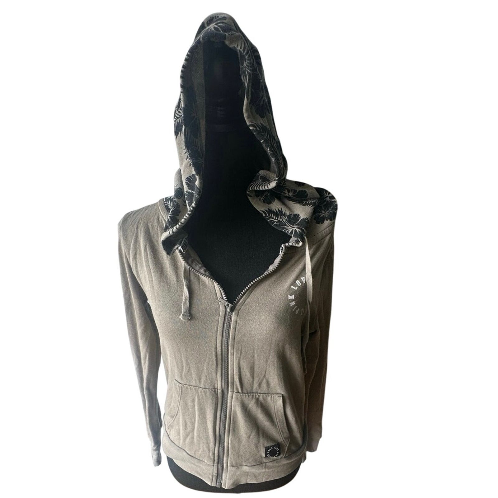 Pink Victoria’s Secret Pink Beige Full-Zip Hoodie – Floral Size S Size S / US 4 / IT 40 - 1 Thumbnail