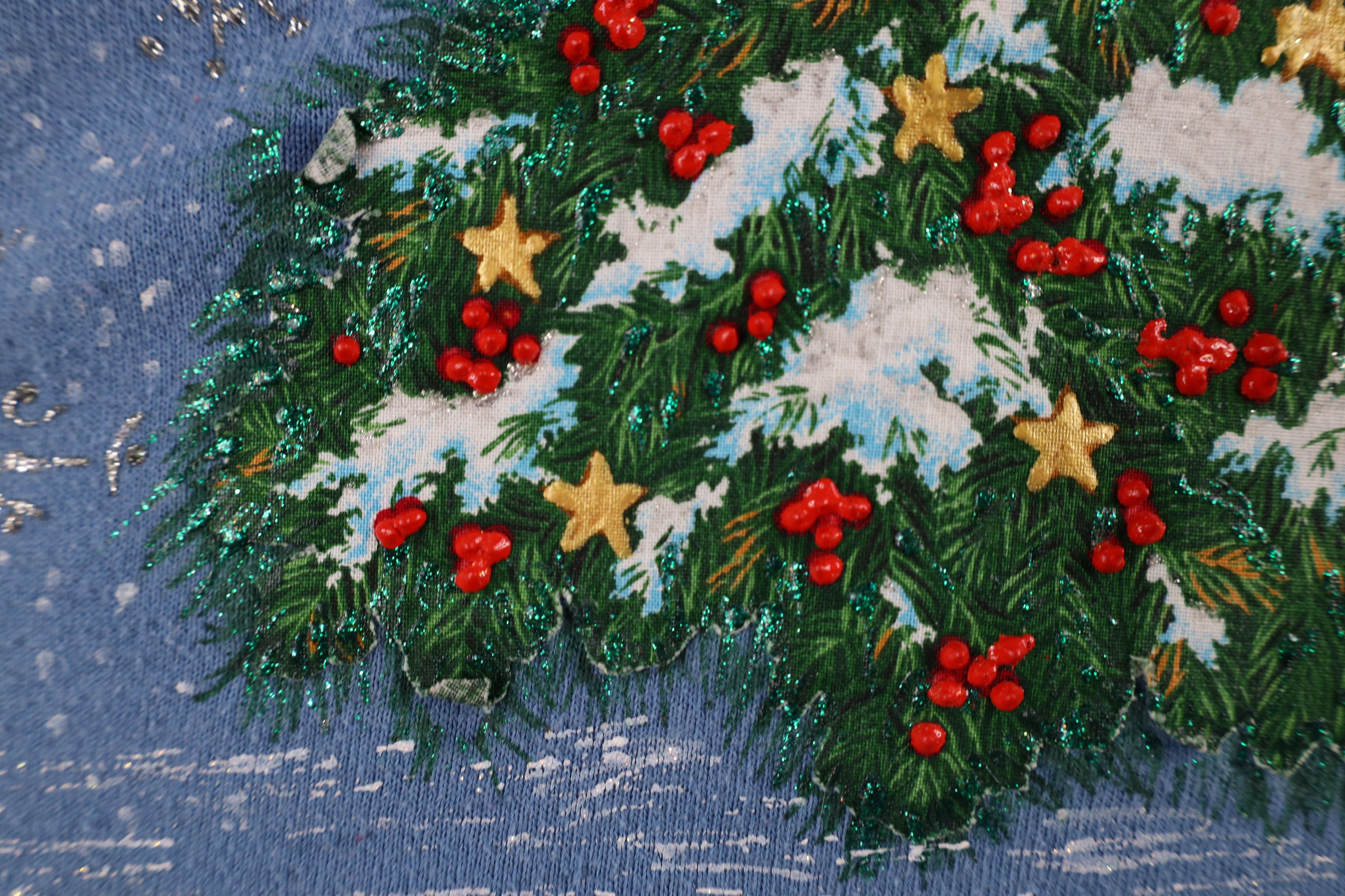 Vintage Vintage 90s Christmas Tree Glitter Puff Paint Sweatshirt Size XL / US 12-14 / IT 48-50 - 10 Thumbnail