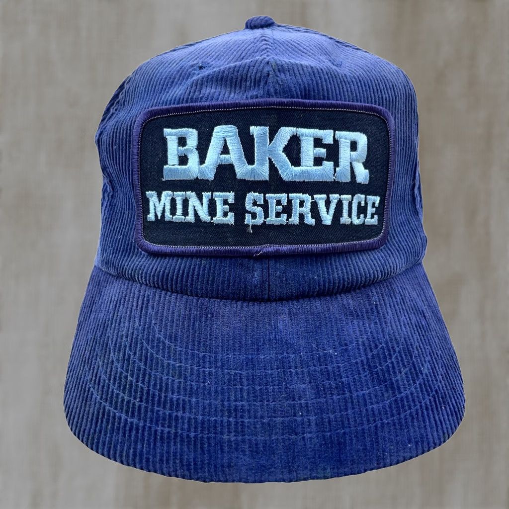 Vintage VINTAGE Baker Mine Service Trucker Hat Cap Blue Corduroy Coal Mining SnapBack Yupoong Men 80s 90s Size ONE SIZE - 1 Thumbnail