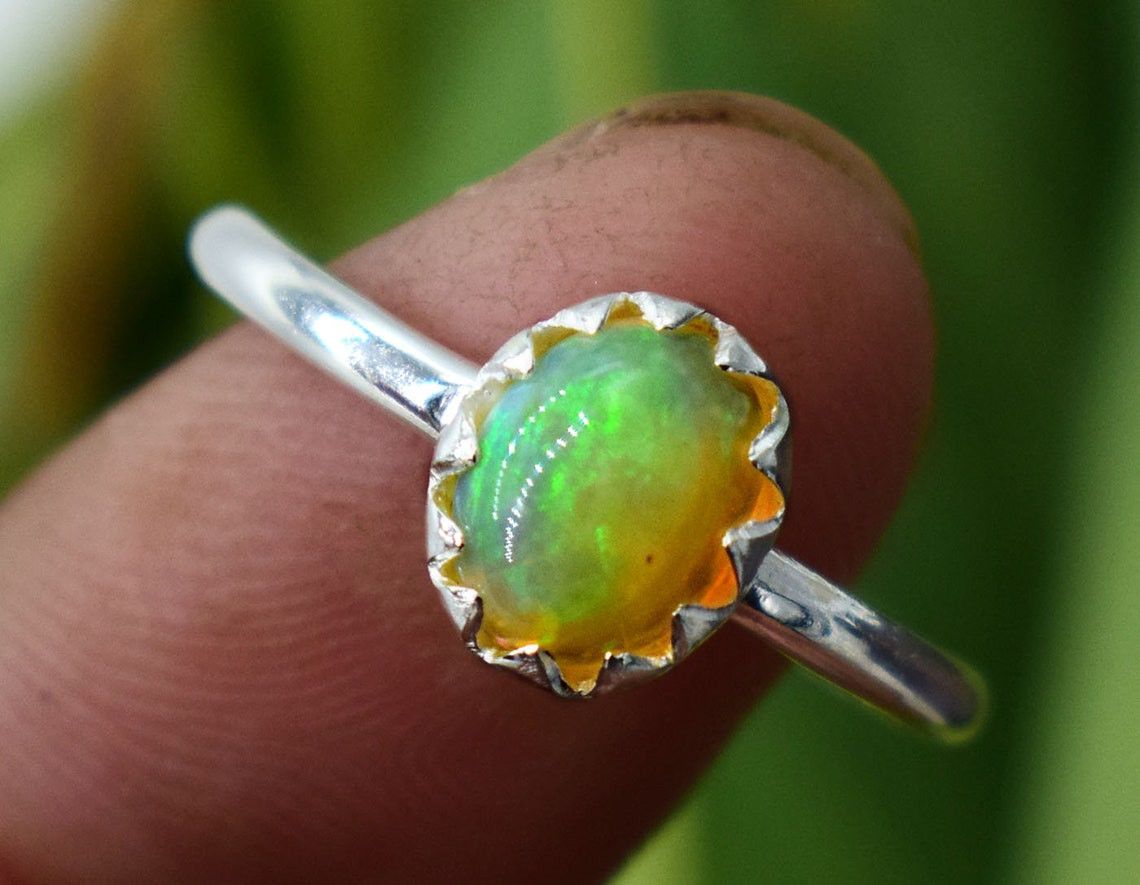Handmade Natural Ethiopian Opal Ring: Handmade 925 Sterling Silver Size ONE SIZE - 3 Thumbnail