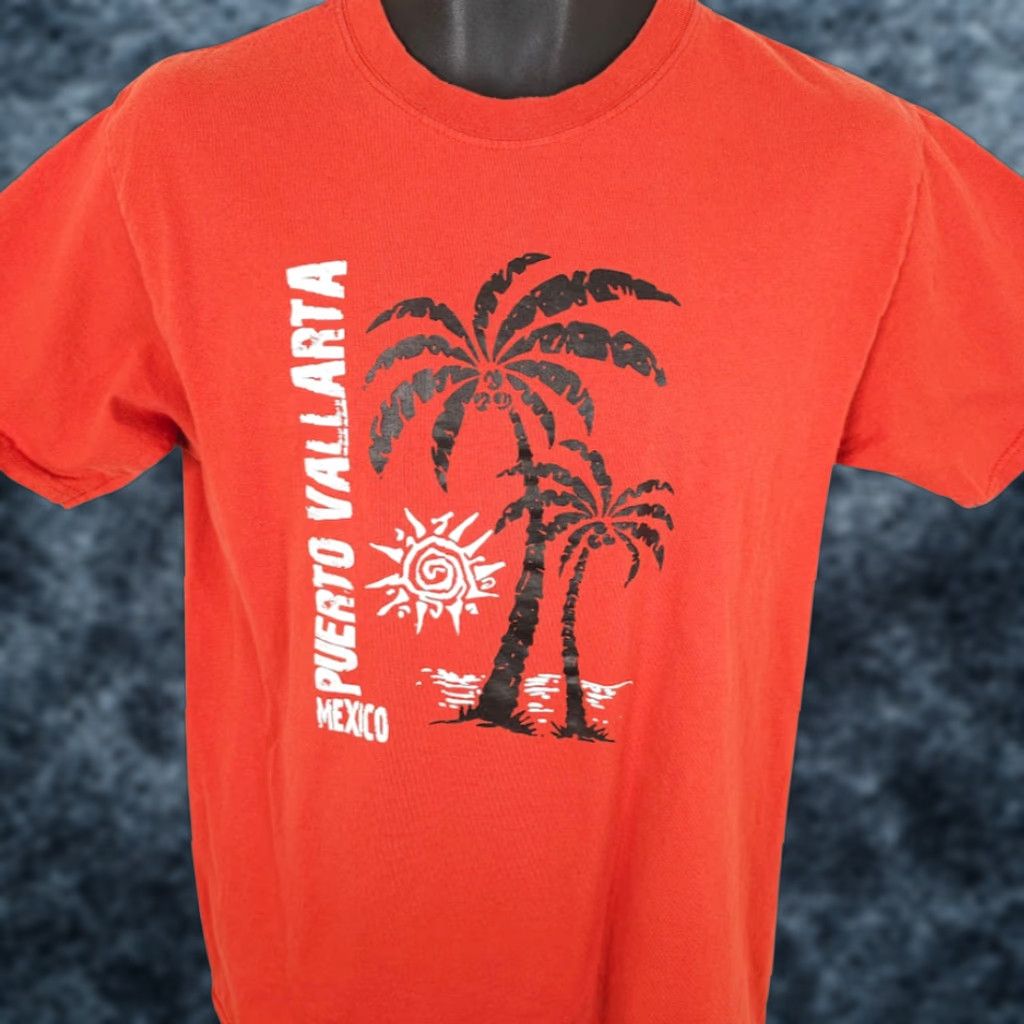 Vintage Yazbak Puerto Vallarta T Shirt Mens Medium Orange Travel Destination Souvenir Tee Size US M / EU 48-50 / 2 - 1 Thumbnail