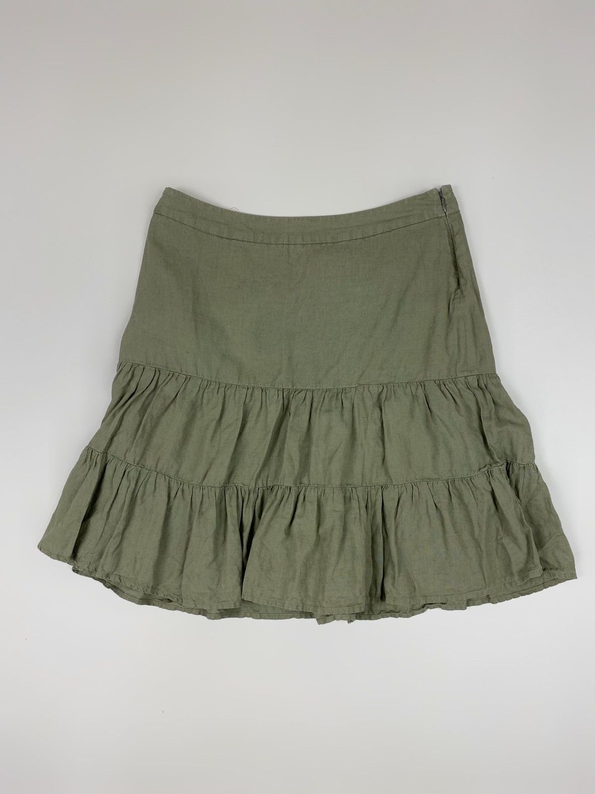 Gap Y2K Vintage Gap Olive Green Linen Tiered Ruffle Midi Skirt 6 Size 28" / US 6 / IT 42 - 1 Thumbnail