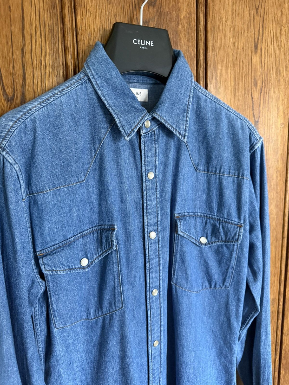Celine FW20 Celine denim western shirt Hedi Slimane M grail union Size US M / EU 48-50 / 2 - 12 Thumbnail