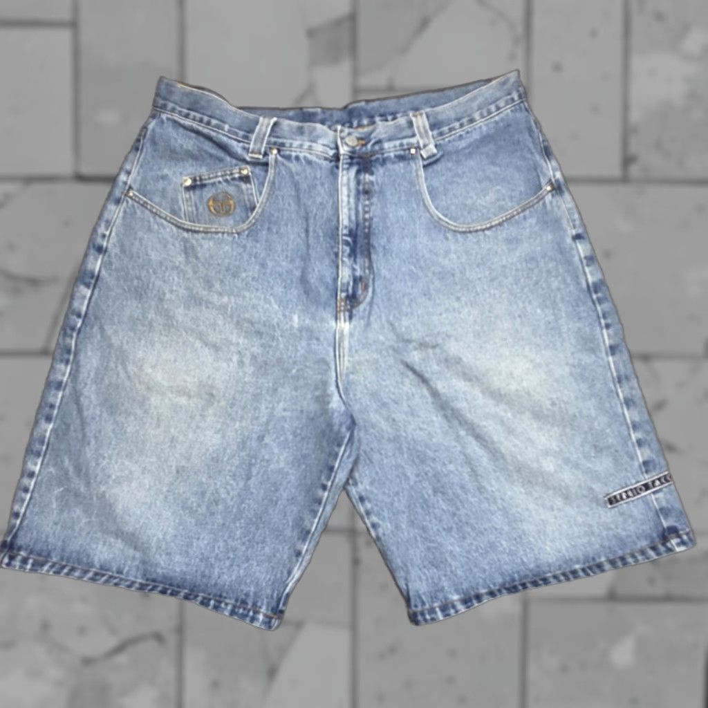 Sergio Tacchini VINTAGE Sergio Tacchini Heavyweight Denim Short 40x11 Embroidered Logo Jeans Men 40 Blue 80s 90s Hip Hop Jorts Size US 40 / EU 56 - 1 Thumbnail