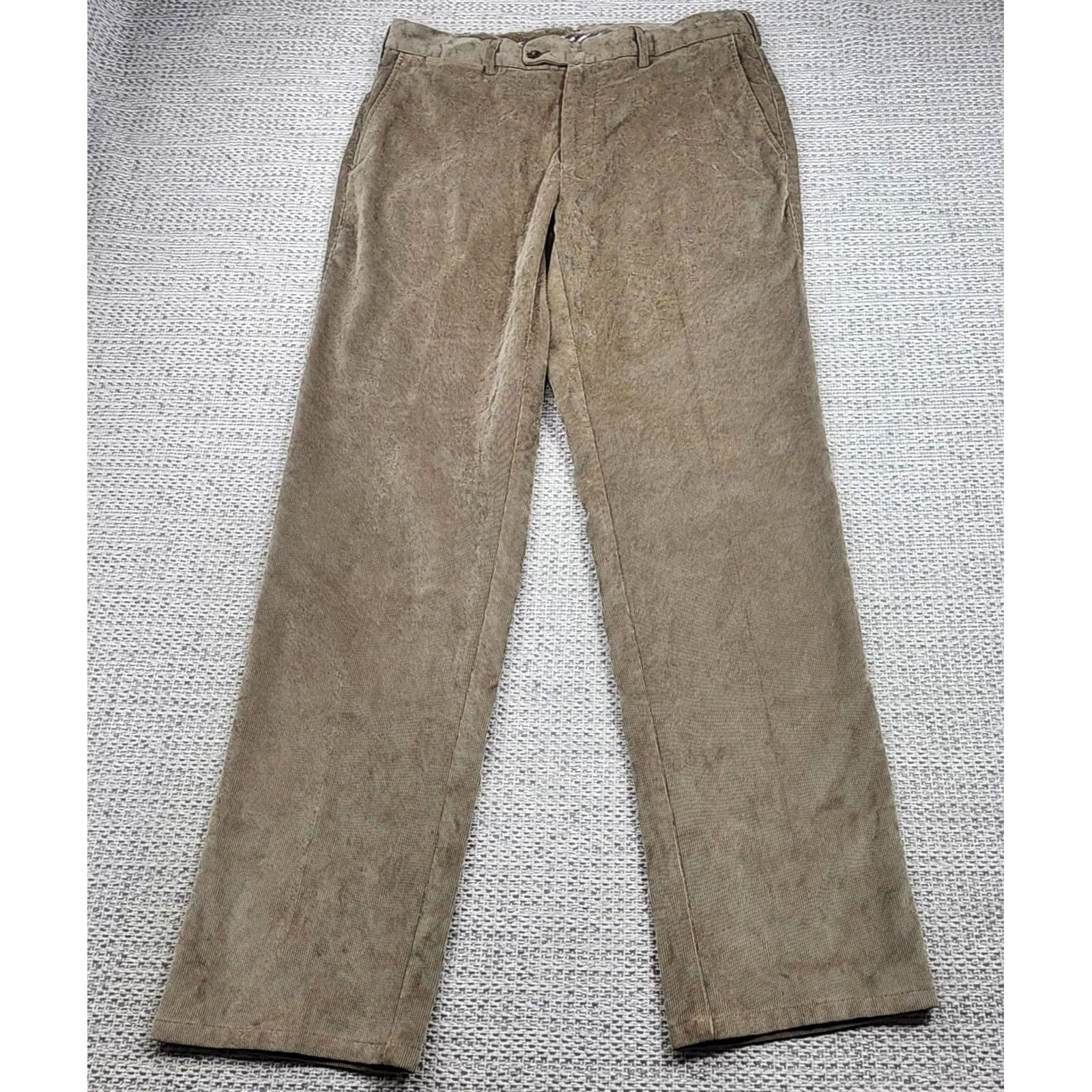 Peter Millar Peter Millar Pants Mens 32x32 Corduroy Flat Front Nanoluxe Casual Trousers Brown Tan Flat Front Pocket Solid Chino Regular Mens Size US 32 / EU 48 - 2 Thumbnail