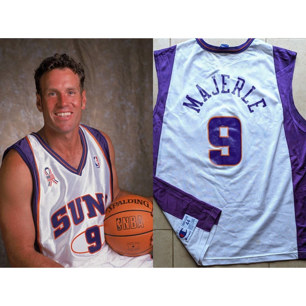 Champion × NBA MAJERLE 9 Phoenix Suns 2001 CHAMPION jersey 44 white NBA vtg Size US XL / EU 56 / 4 - 1 Thumbnail