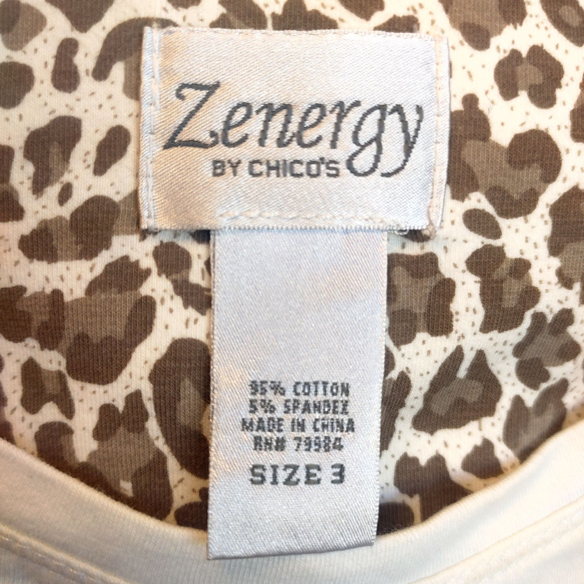 Chicos Zenergy by Chico's Women's Light Beige/Brown Short Sleeve Fl Size 3XL / US 20-22 - 3 Thumbnail