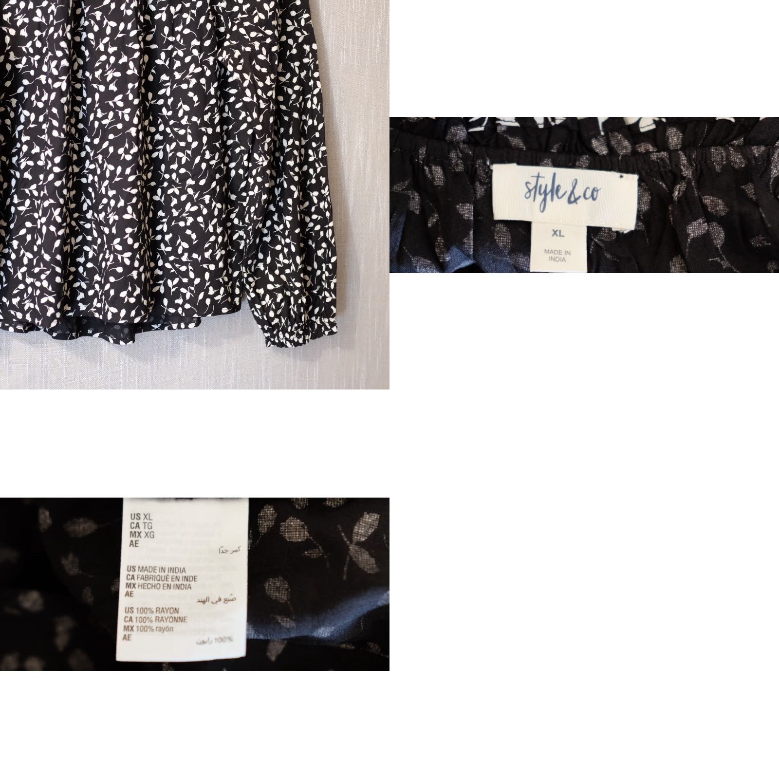 Style & Co Style & Co Blouse Floral Longsleeve Womens XL Black/White #A1-135 Size XL / US 12-14 / IT 48-50 - 8 Thumbnail