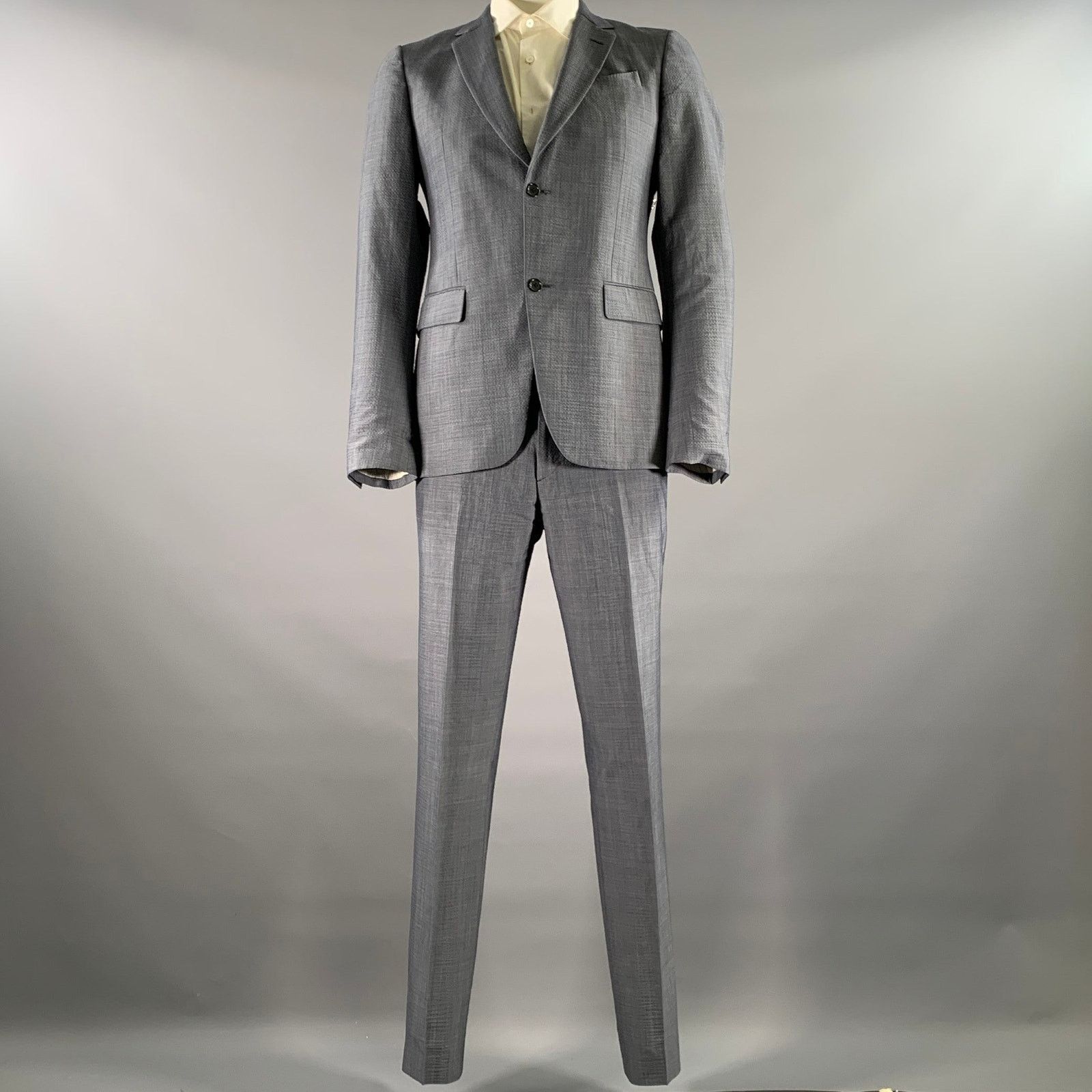John Varvatos JOHN VARVATOS Size 40 Blue Wool Blend Notch Lapel Suit Size 40R - 2 Thumbnail