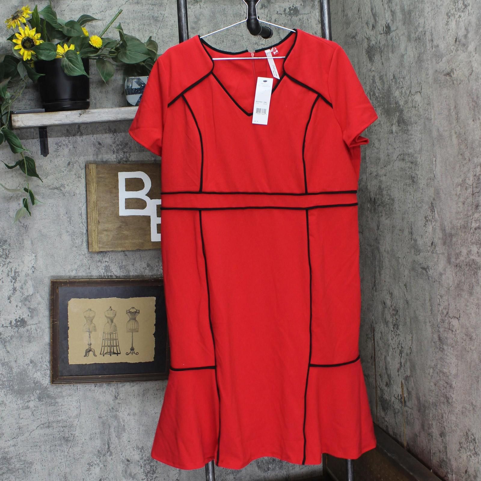 Other Nwt Ny Collection Sleeve Piped Detail Dress Red / Black 1x Size XL / US 12-14 / IT 48-50 - 1 Thumbnail
