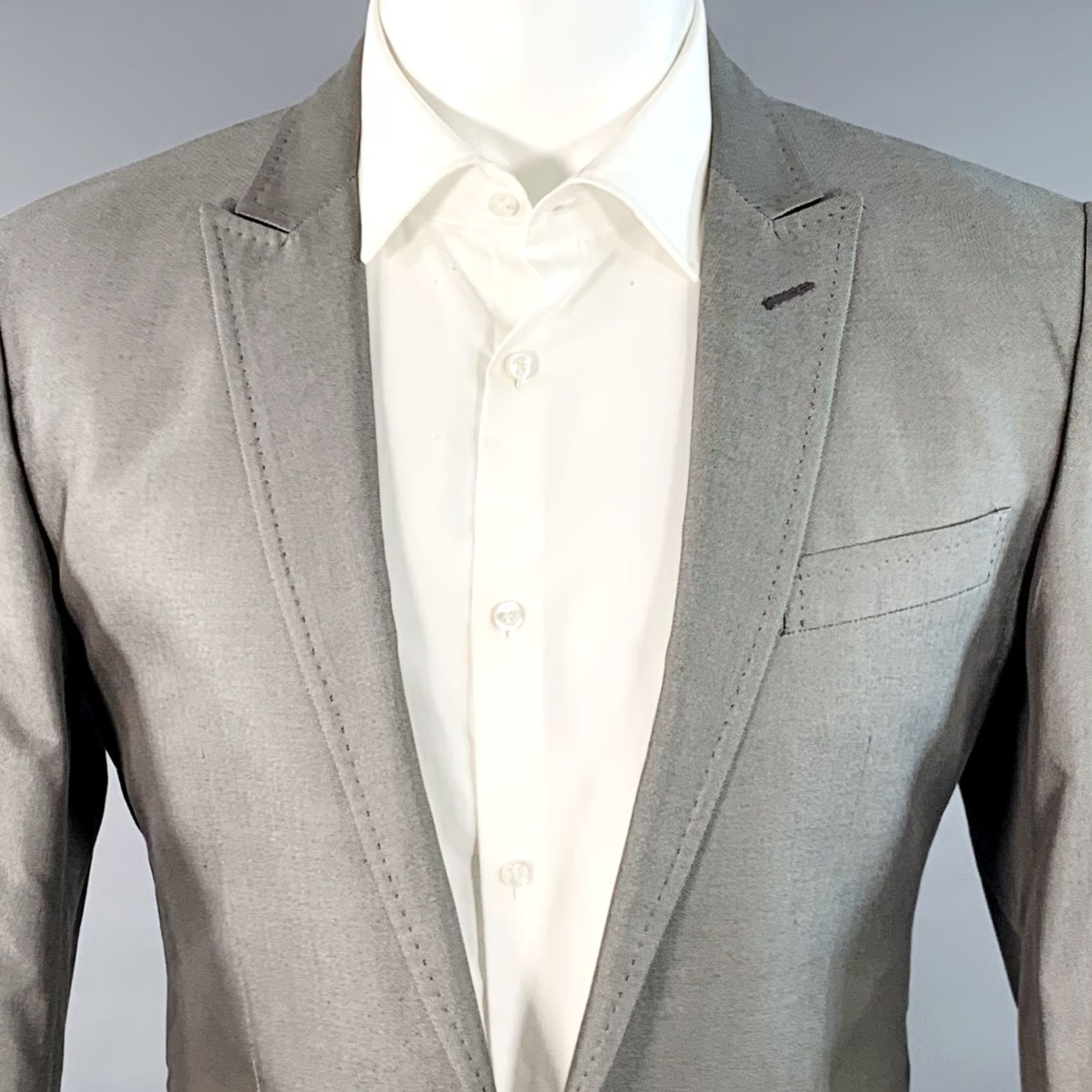 Dolce & Gabbana DOLCE & GABBANA Size 38 Grey Cotton Silk Peak Lapel Single Button Sport Coat Mens Regular Italy Size US XXS / EU 40 - 2 Thumbnail