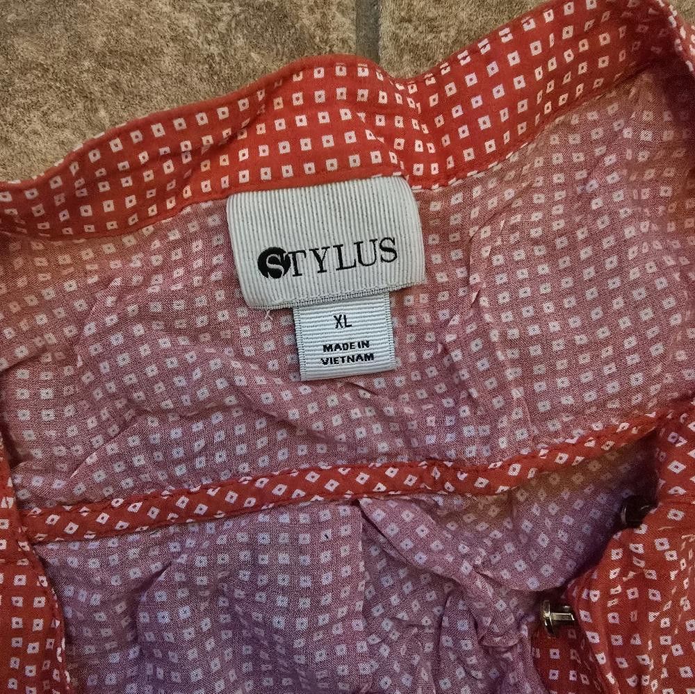 Designer Red White Detailed STYLUS Buttoned Blouse Size XL / US 12-14 / IT 48-50 - 3 Thumbnail