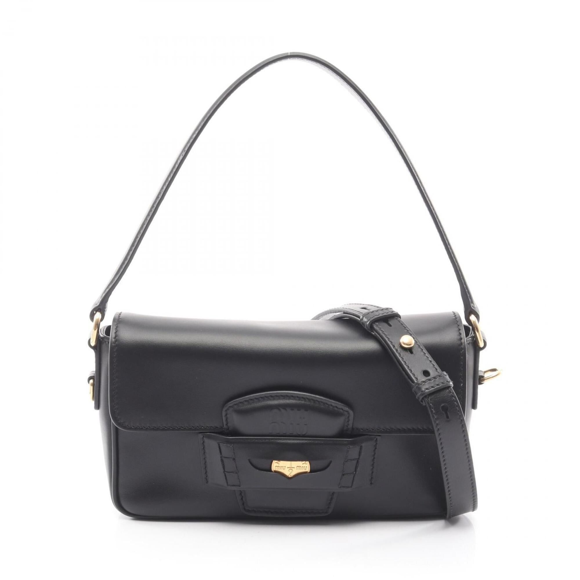 Miu Miu Miu Miu Miu CRM Fine Calf Penny Handbag, Leather, Women's, Black (5BD270) Size ONE SIZE - 1 Thumbnail