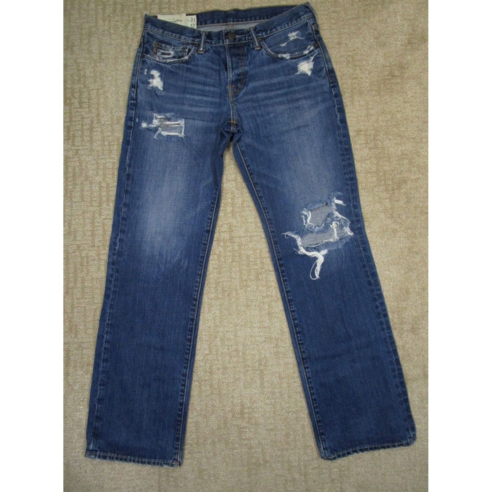 Abercrombie & Fitch Abercrombie & Fitch Jeans Men 31x32 Blue Button Fly Distressed Dark Wash Jeans Size US 31 - 2 Thumbnail
