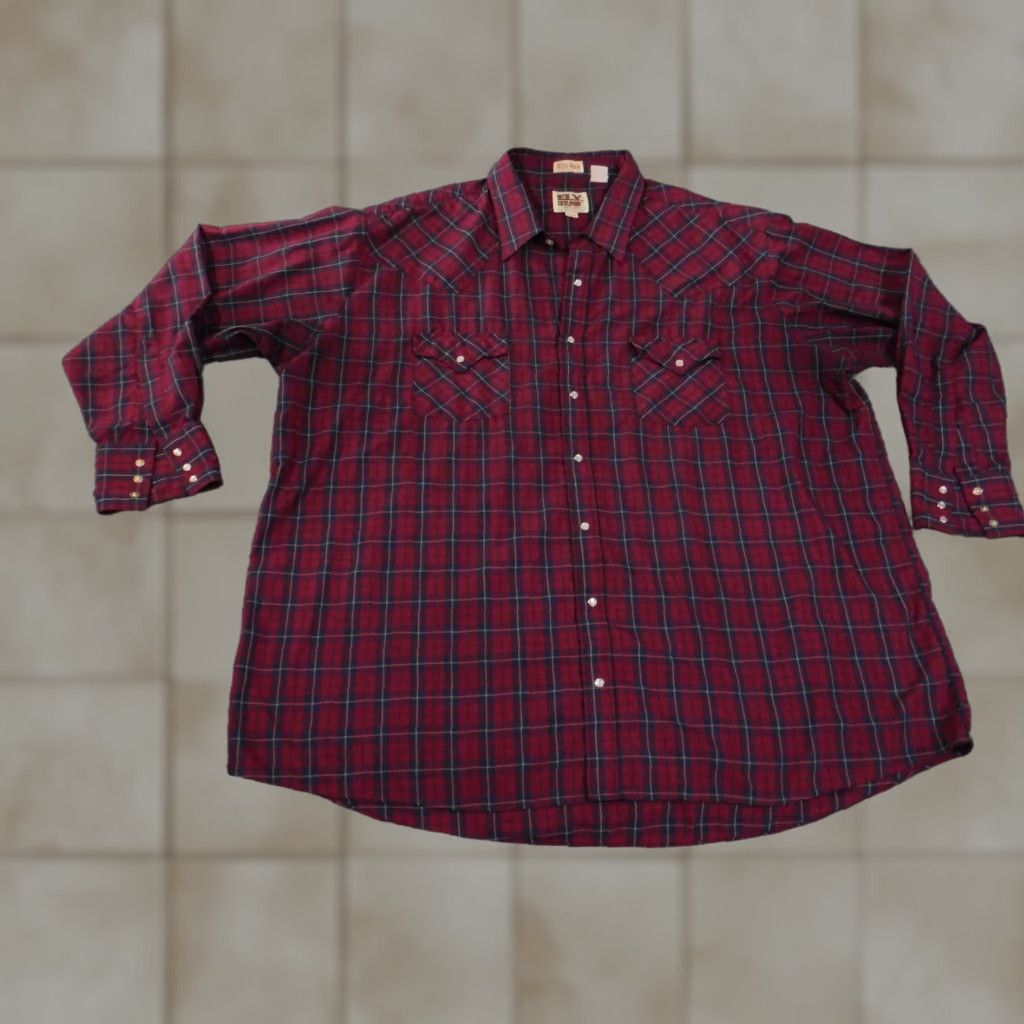 Vintage ely cattleman pearl snap shirt 2XL red big plaid western cowboy rodeo Size US XXL / EU 58 / 5 - 1 Thumbnail