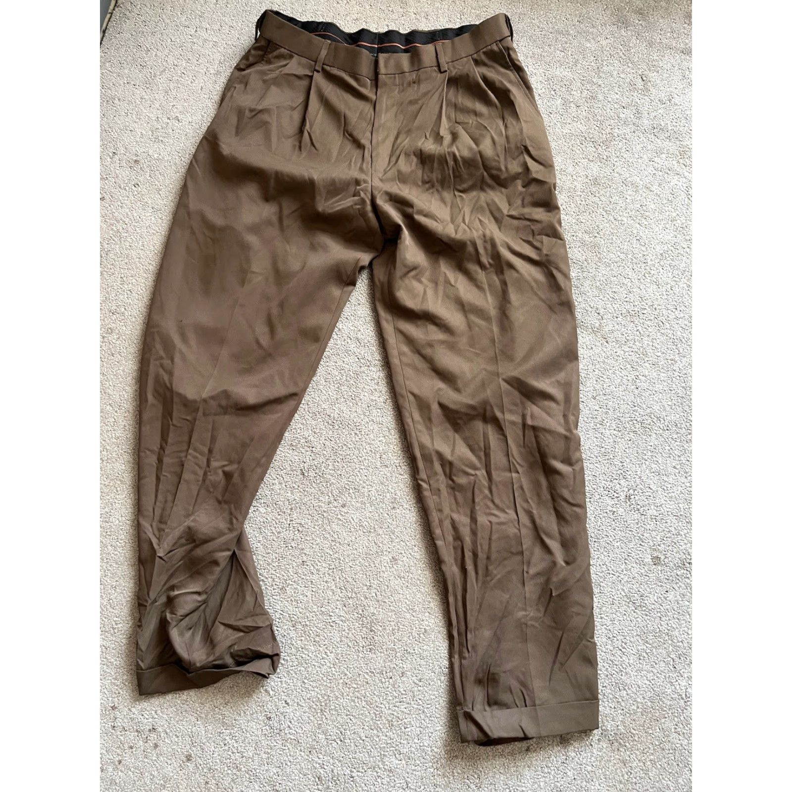 Haggar Haggar Dress Pants 34x32 Brown Polyester Classic Fit Pleated Front Belt Loops Men Pants Size US 34 / EU 50 - 2 Thumbnail