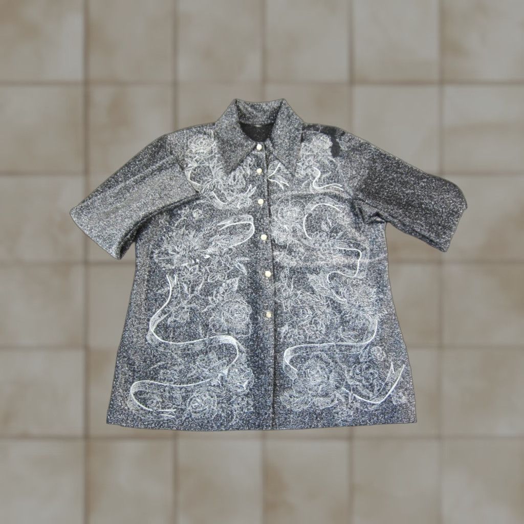 Vintage VINTAGE Disco Shirt Womens Large Black White Metallic Floral Button Up 90s Size L / US 10 / IT 46 - 1 Thumbnail