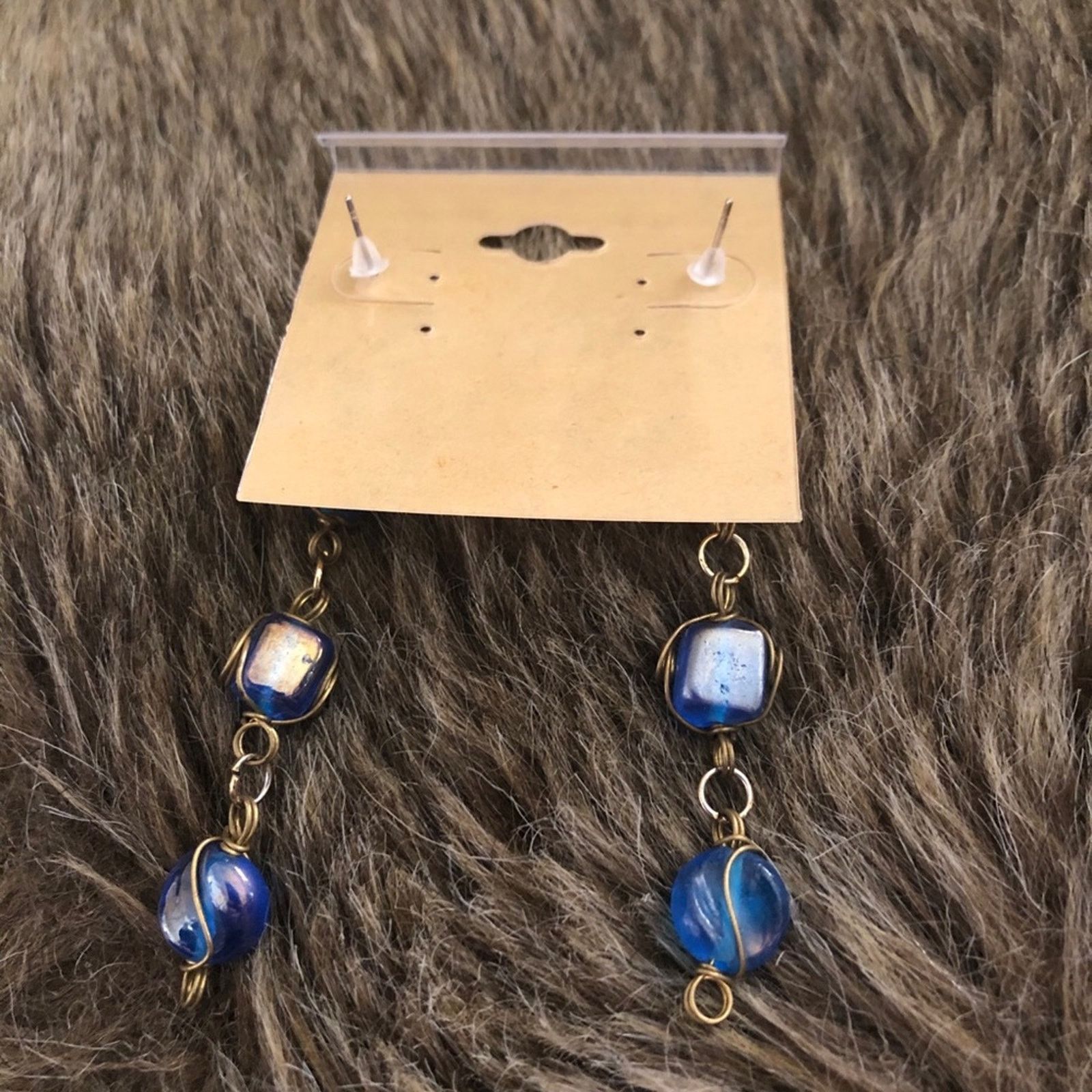 Vintage Vintage wired blue glass dangle pierced earrings Size ONE SIZE - 3 Thumbnail