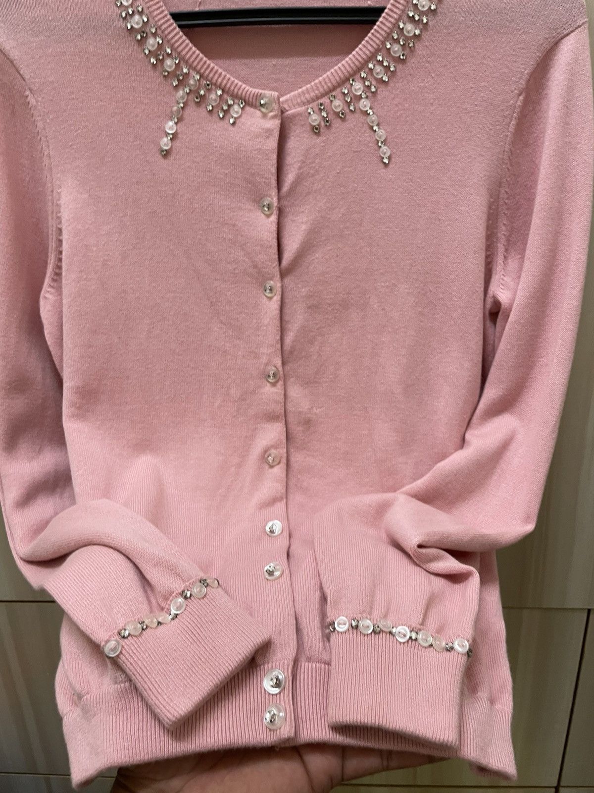 Marc Jacobs Marc Jacobs Crystal Embellished Pink Cardigan Sweater Size S / US 4 / IT 40 - 2 Thumbnail