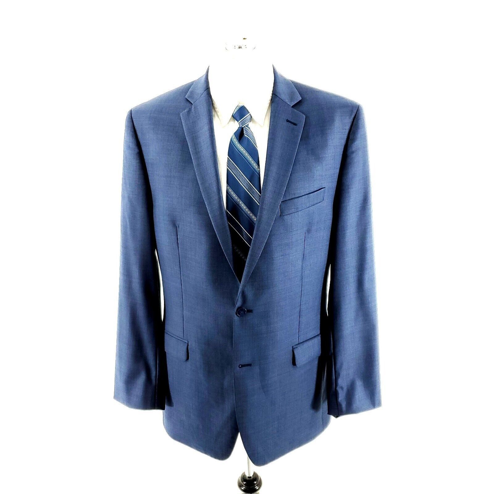 Calvin Klein Calvin Klein Wool 2 Button Blazer 40L Blue Sharkskin Size 40L - 3 Thumbnail