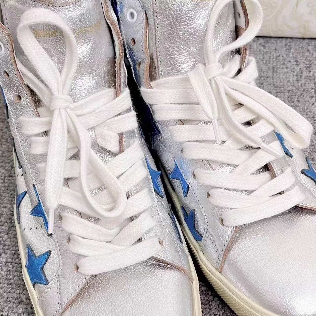 Yves Saint Laurent YSL Silver High-Top Blue Star Red Tail Sneakers 37.5 Size US 7.5 / IT 37.5 - 7 Thumbnail