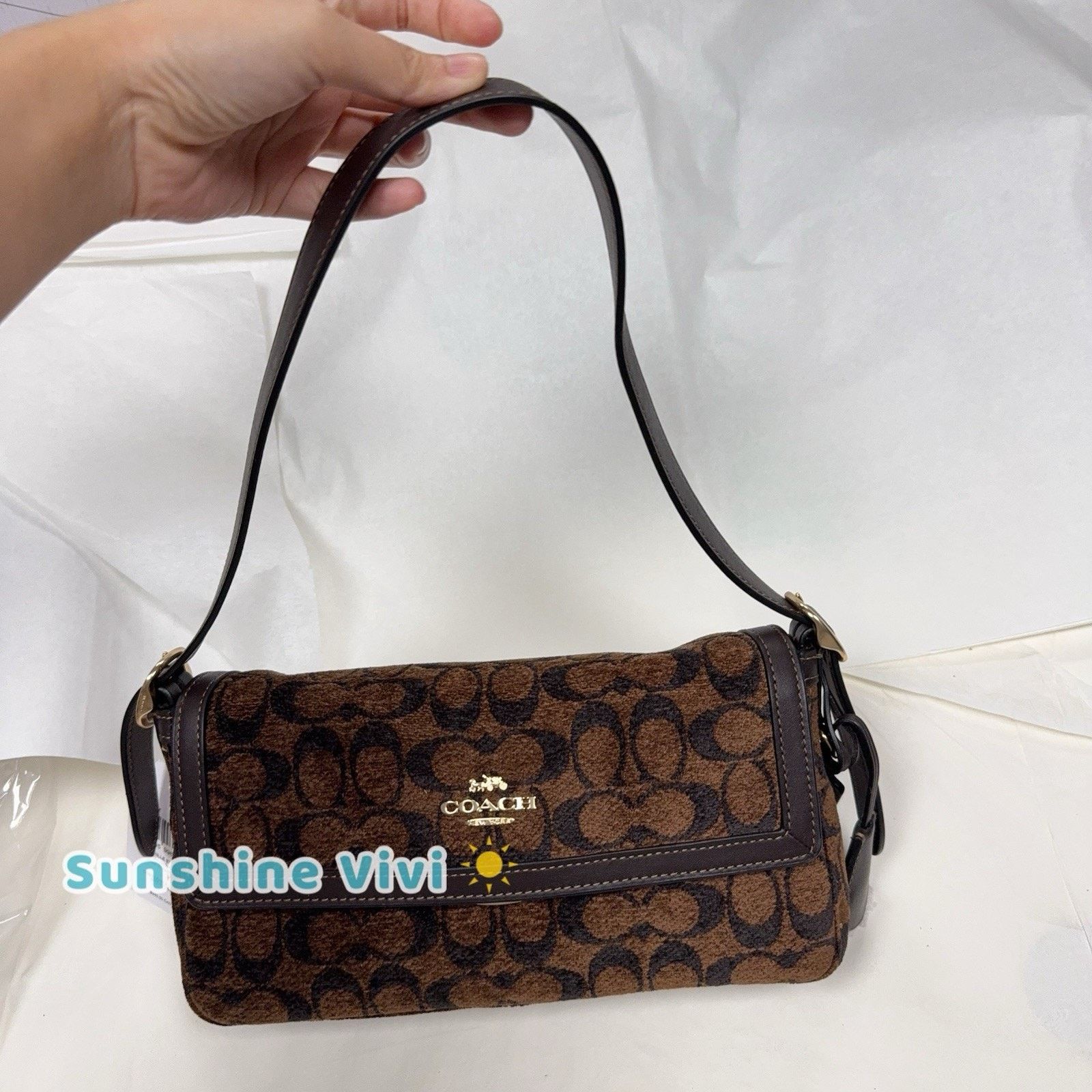 Coach NWT Coach Etta Small Flap Shoulder Bag Chenille CCV65 Gold Size ONE SIZE - 7 Thumbnail