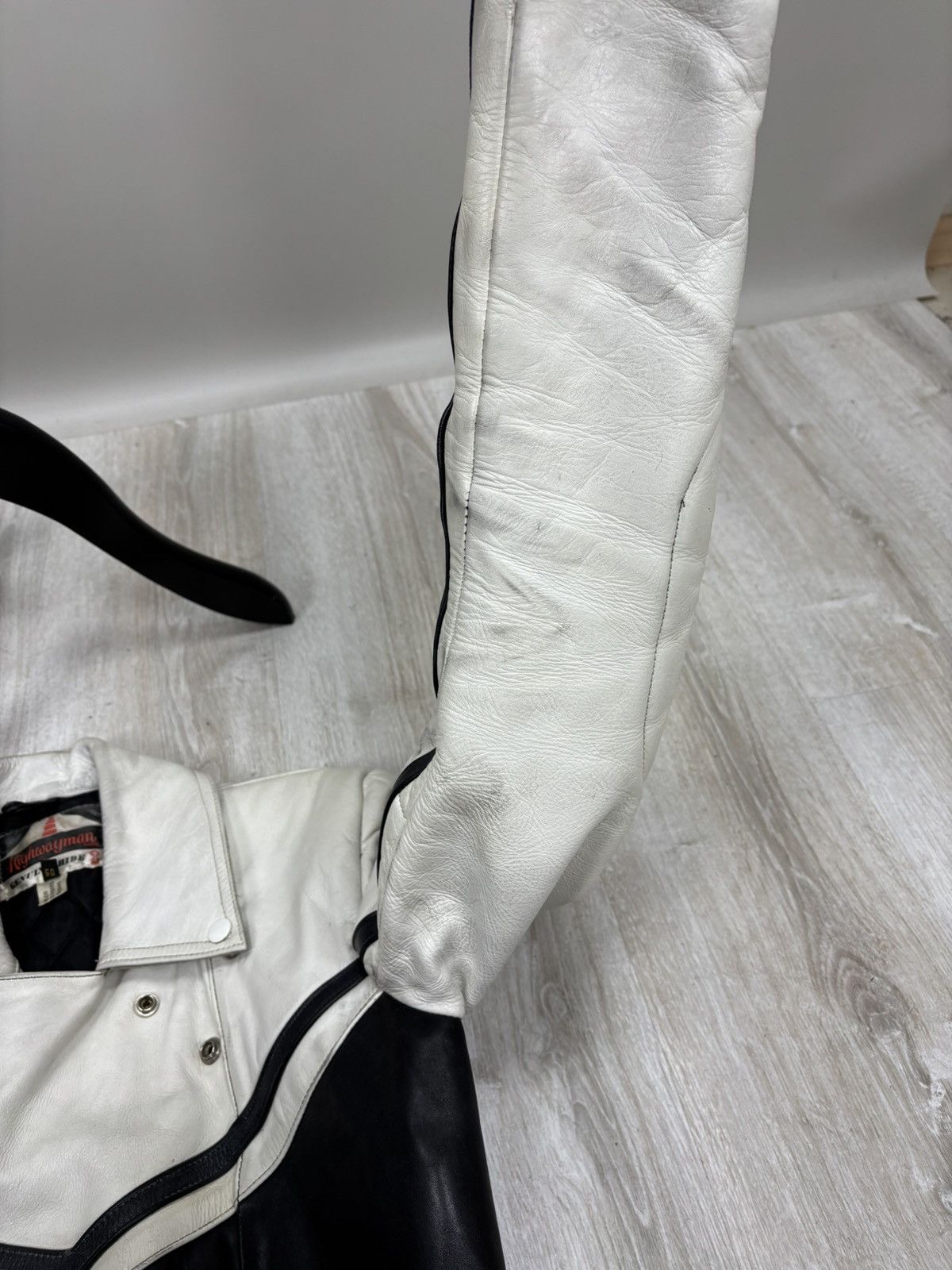 Other Mens leather biker jacket Higway Size 50 Color White/Black Size US M / EU 48-50 / 2 - 14 Thumbnail