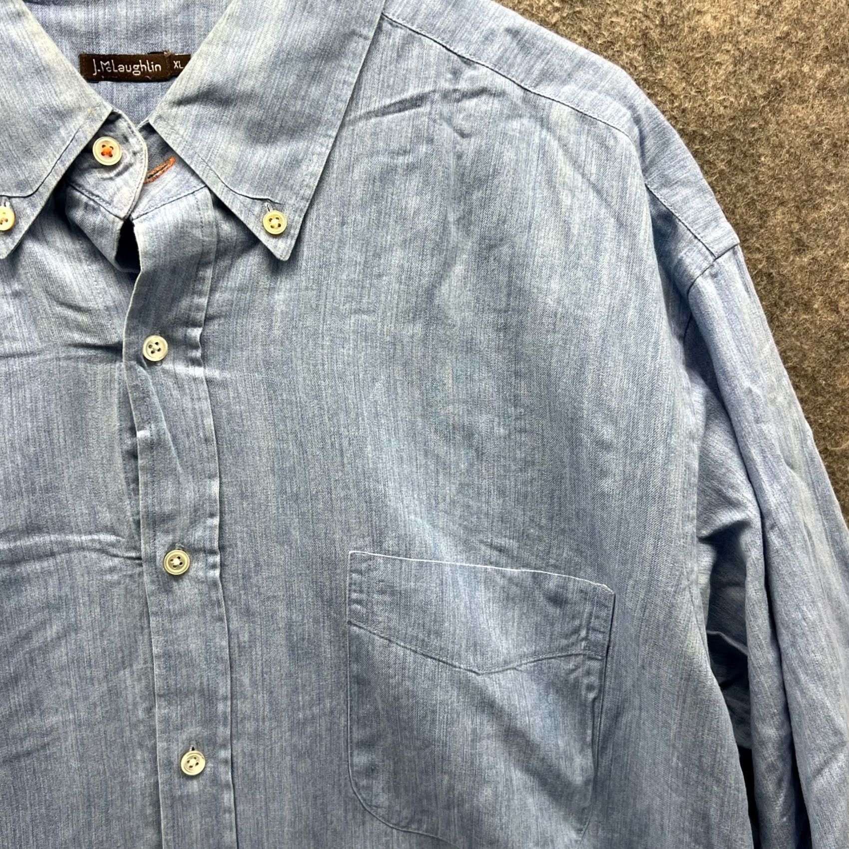 J.McLaughlin J McLaughlin Shirt Mens XL Blue Button-Down Preppy Dress Oxford Linen Classic Vintage Size 46R - 6 Thumbnail
