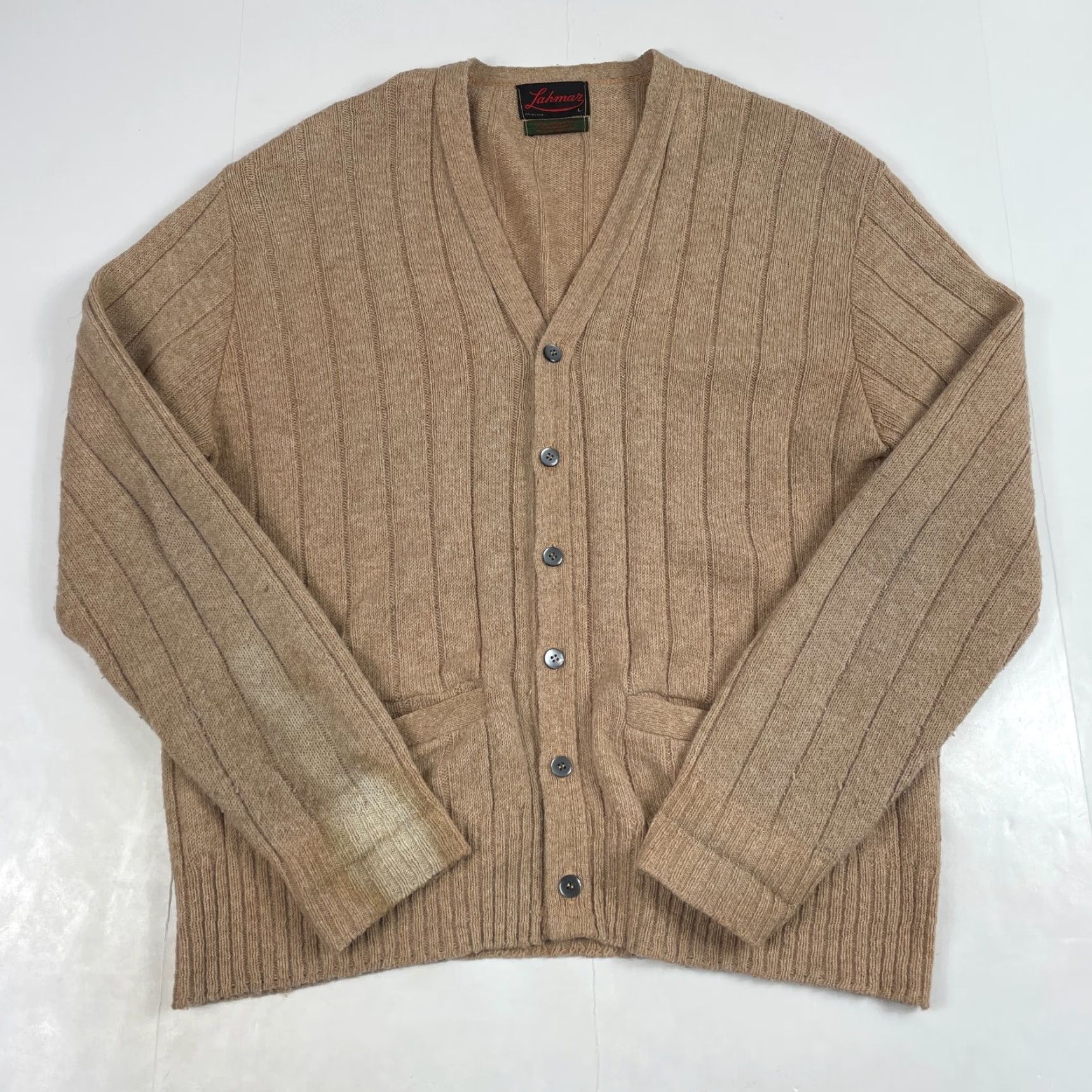 Vintage VINTAGE Lahman Cardigan Sweater Mens Large Beige Lambs Wool 90s Grunge Preppy Cardigan Size US L / EU 52-54 / 3 - 2 Thumbnail