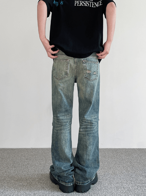 Japanese Brand × Jean American retro high street distressed flared ripped jeans Size US 32 / EU 48 - 5 Thumbnail