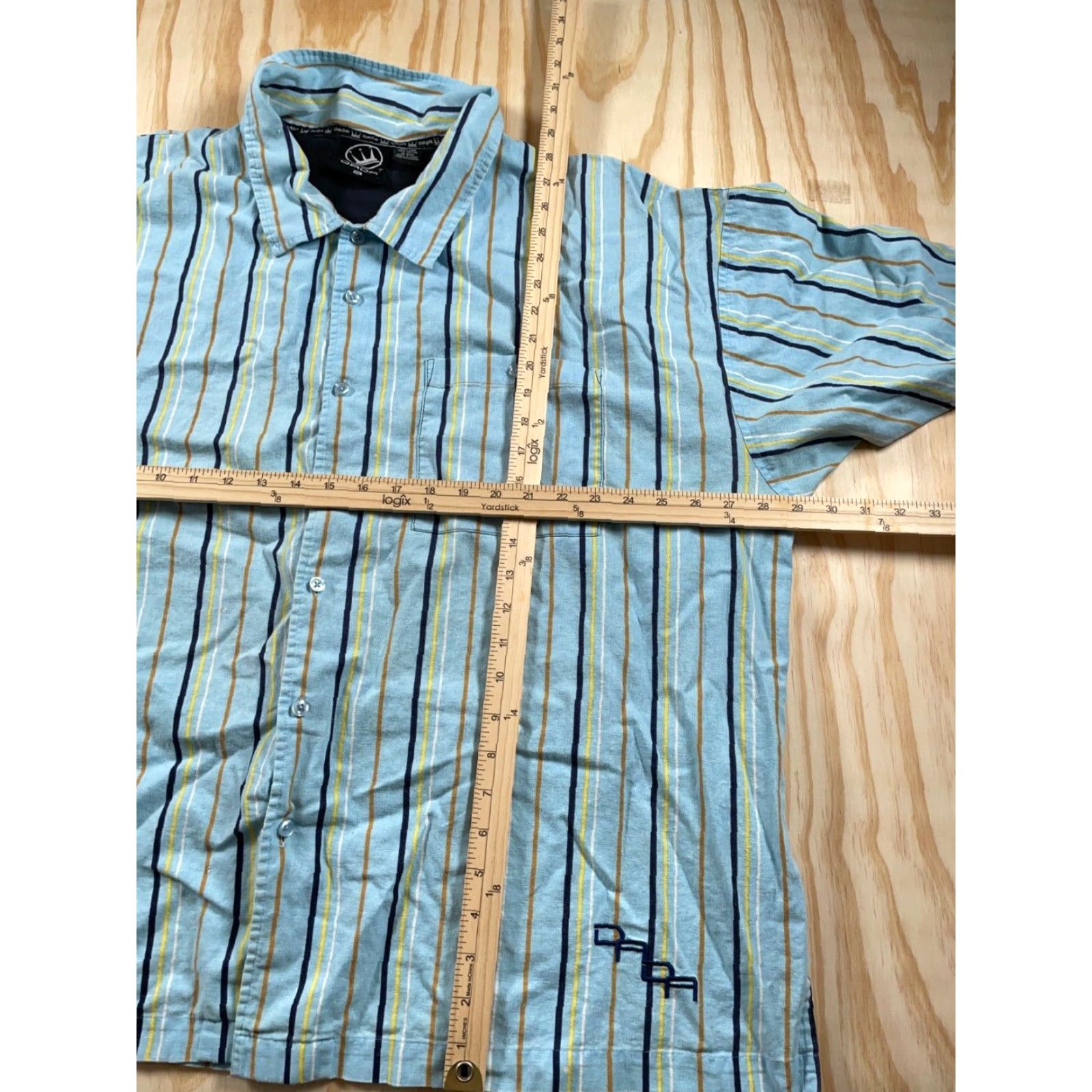 Vintage VINTAGE DADA SHIRT Striped Short Sleeve Men 3XL Light Blue Linen-Cotton Damani Dada Tag Hip Hop Retro Style 90s Mens Size US XXL / EU 58 / 5 - 5 Thumbnail
