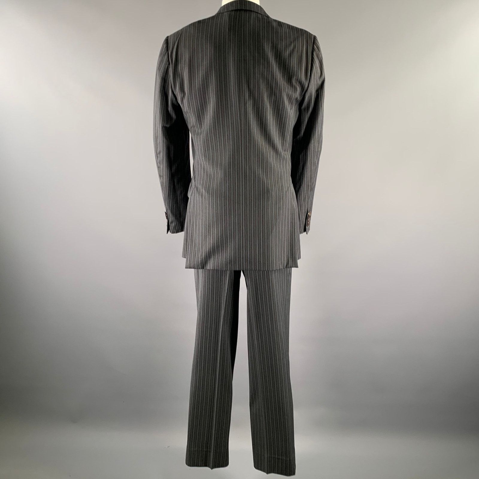 Ermenegildo Zegna ERMENEGILDO ZEGNA Grey Blue Stripe Wool Notch Lapel Suit Size 52L - 3 Thumbnail