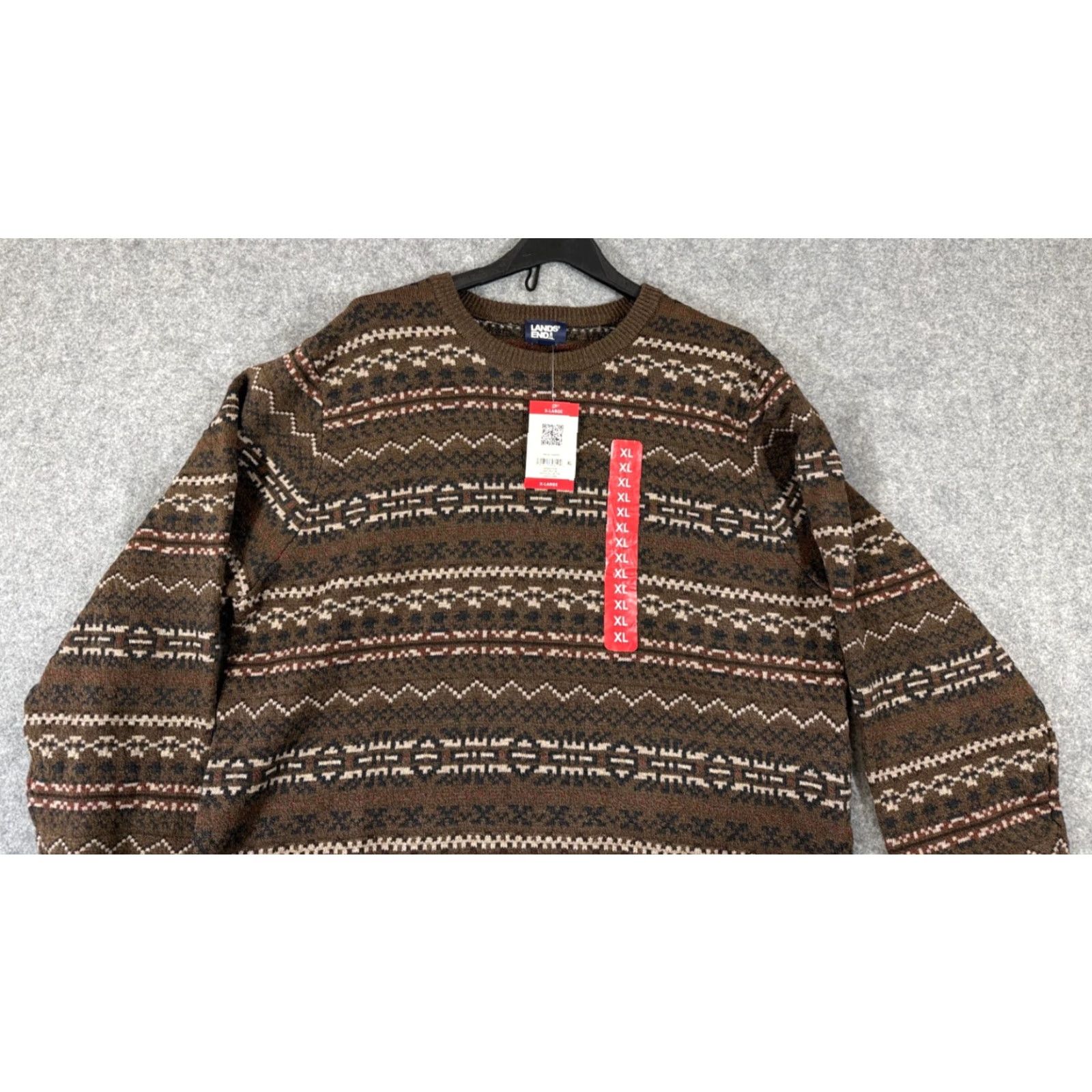 Lands' End Lands' End Sweater Mens XL Brown Fair Isle Long Sleeve Pullover Crew Neck NWT Holiday, Casual, Winter, Fall Mens Size US XL / EU 56 / 4 - 2 Thumbnail