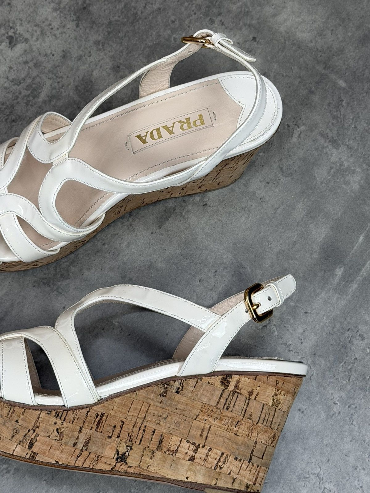Prada Prada White Patent Cork Wedge Sandals EU 37 1/2 Size US 7.5 / IT 37.5 - 6 Thumbnail
