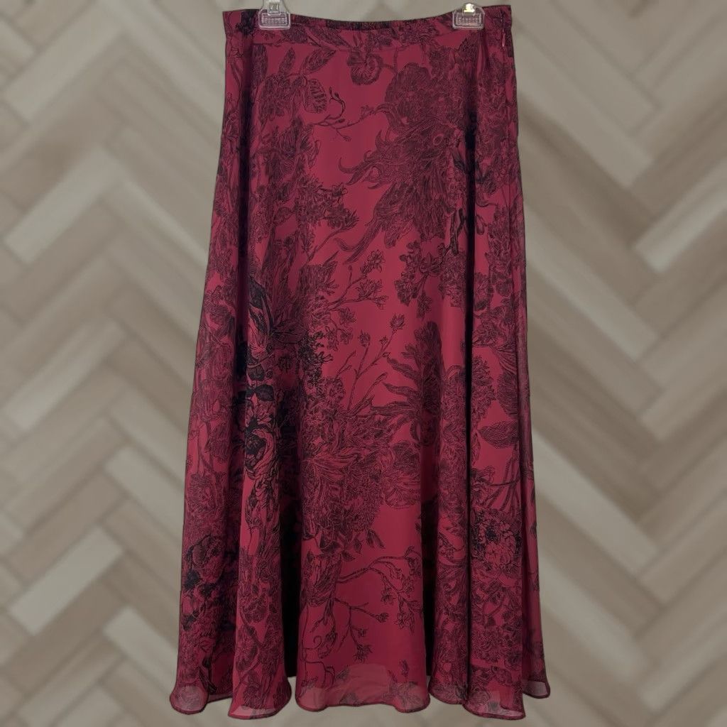 Coldwater Creek Coldwater Creek Skirt Maxi Womens L Skirt Long Bohemian Floral Red Cotton Polyester Layered Full Lined Women Size 36" / US 14 / IT 50 - 1 Thumbnail