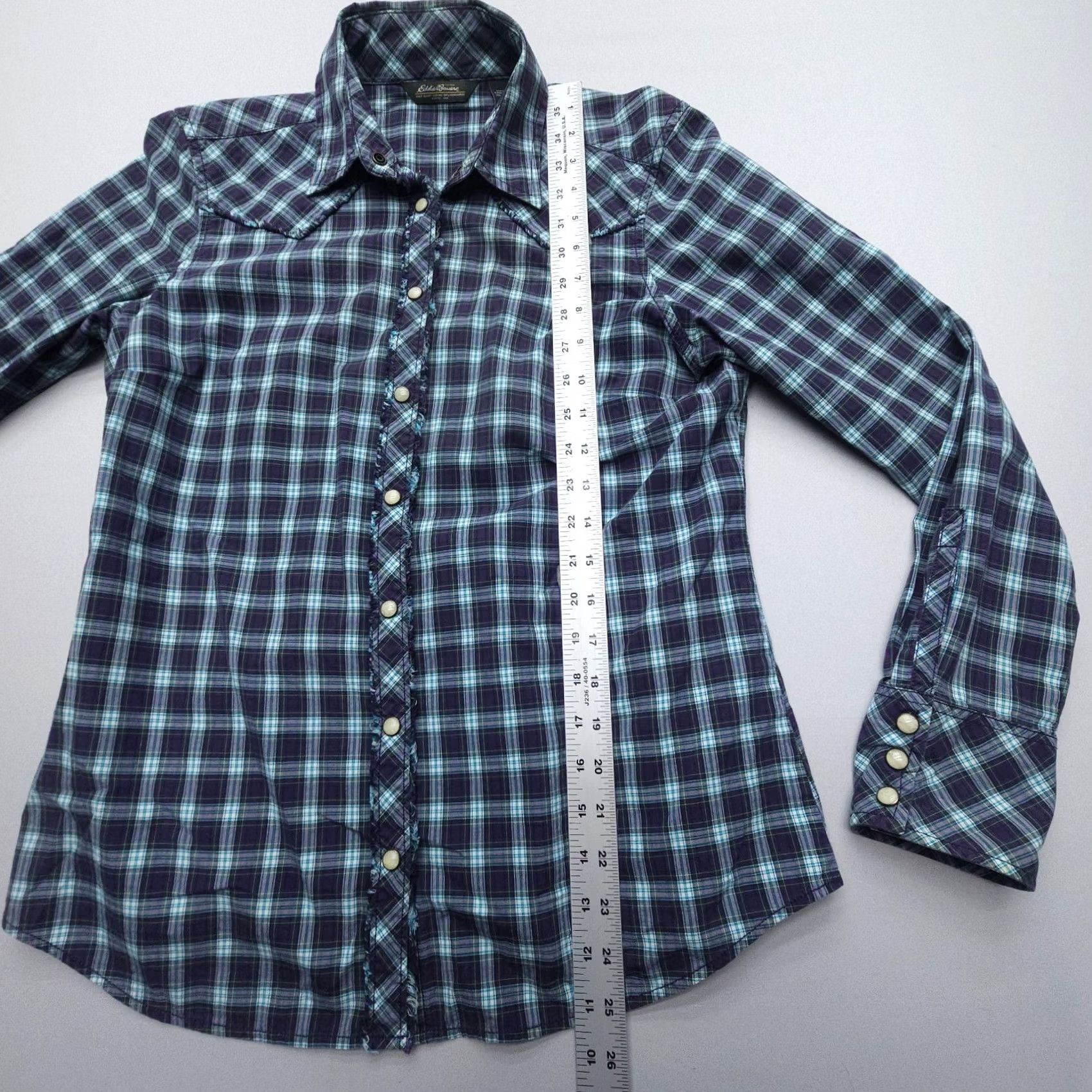Eddie Bauer Eddie Bauer Shirt Womens Medium Plaid Western Fringe Long Sleeve Button-Up Pearl Snap Off? Size M / US 6-8 / IT 42-44 - 5 Thumbnail