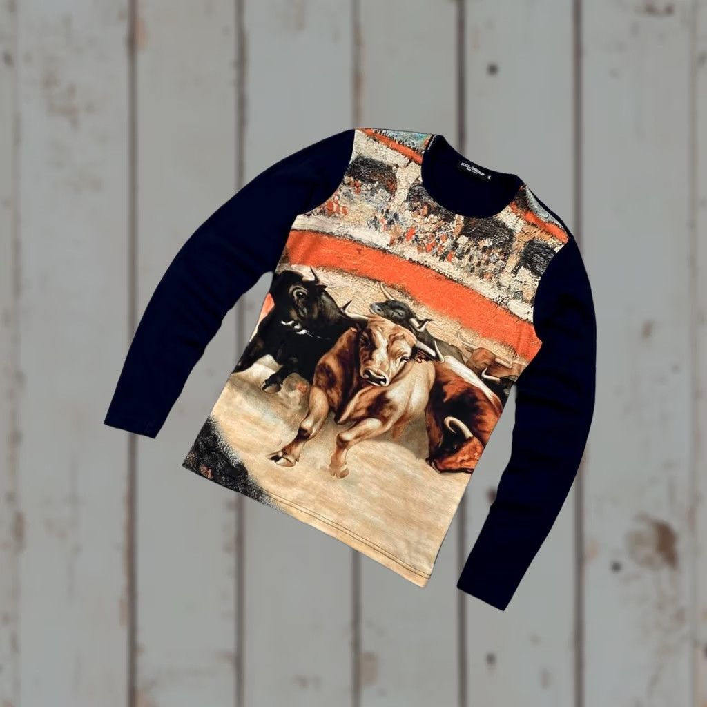 Dolce & Gabbana VINTAGE Dolce Gabbana Raging Bull Long Sleeve Big Logo T-Shirt Mens Size 46 Blue Size US XXL / EU 58 / 5 - 1 Thumbnail