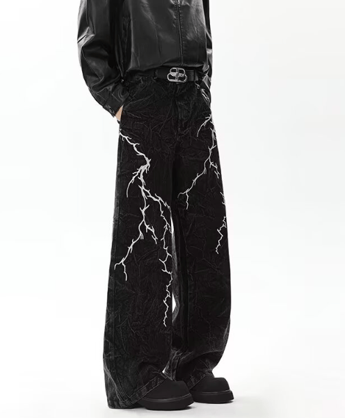 Japanese Brand × Jean American street lightning texture trend hip hop loose jeans Size US 32 / EU 48 - 4 Thumbnail