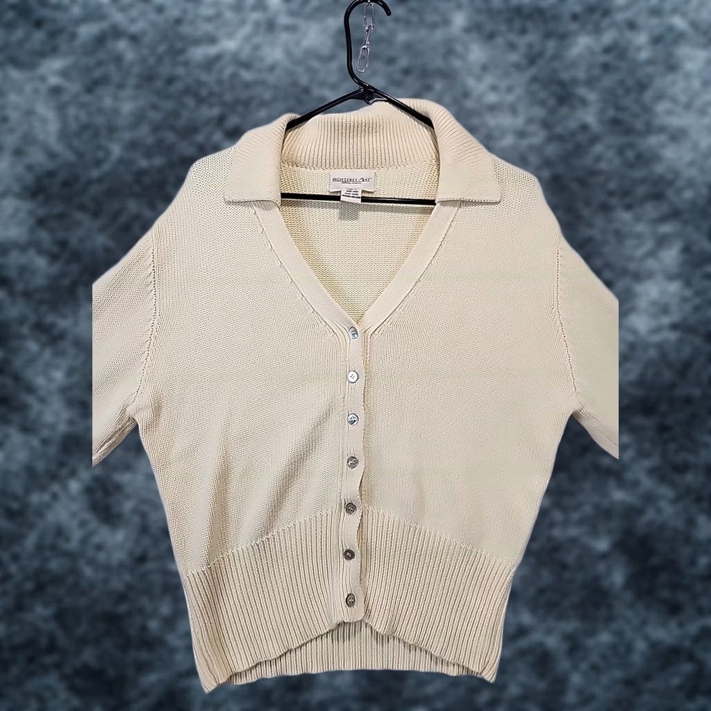 Vintage VINTAGE Monterey Bay Cardigan Sweater Womens M Ivory Collared Button Front Long Sleeve Knit Size M / US 6-8 / IT 42-44 - 1 Thumbnail