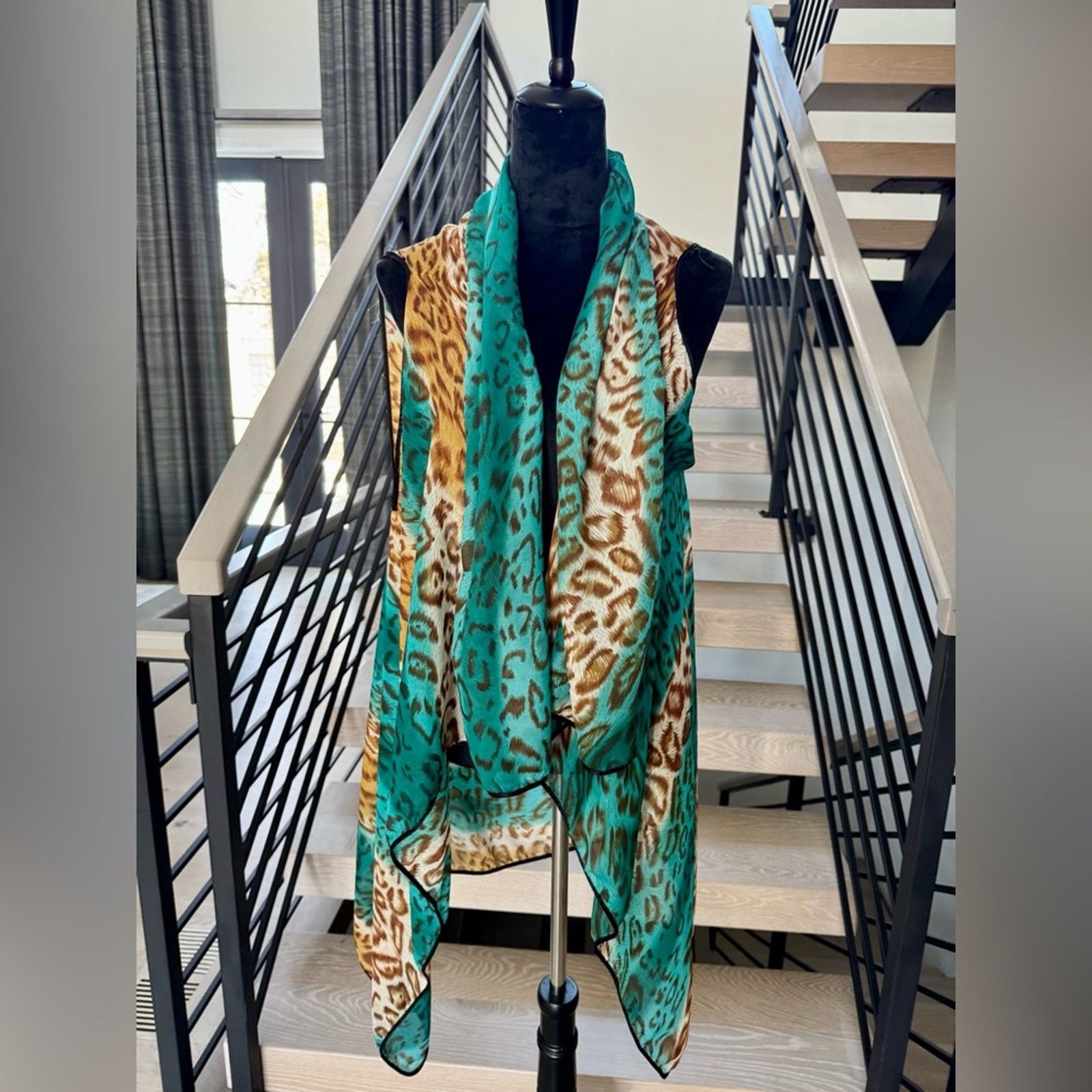 Other Chiffon kaftan tunic poncho beach coverup Leopard Teal Scarf Size ONE SIZE - 4 Thumbnail