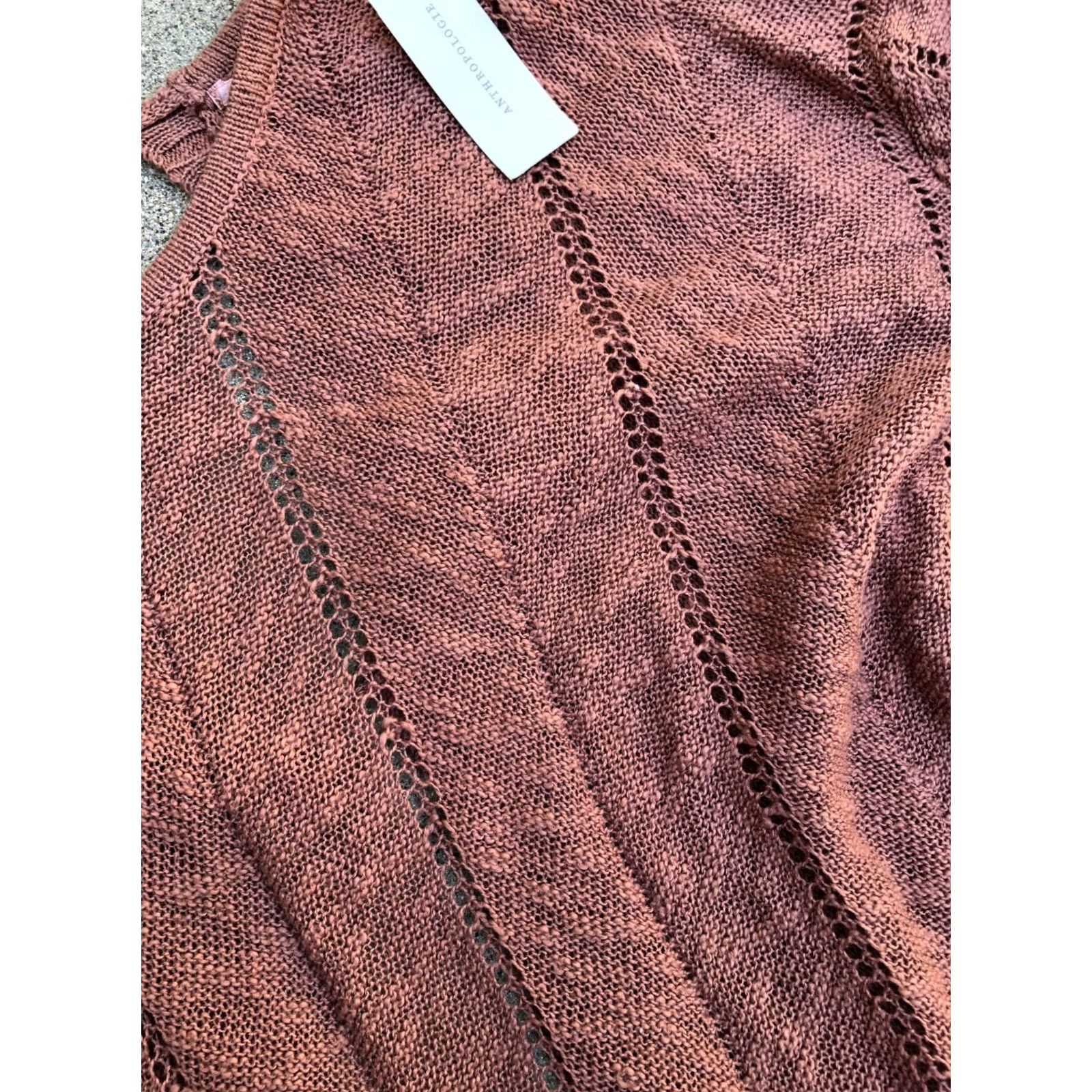 Anthropologie KNITTED & KNOTTED Anthropologie Linen Blend Sweater Women's Medium Open Back Cardigan Purple Taupe 3/4 Sleeve Mens Womens Girls Boys Size M / US 6-8 / IT 42-44 - 4 Thumbnail