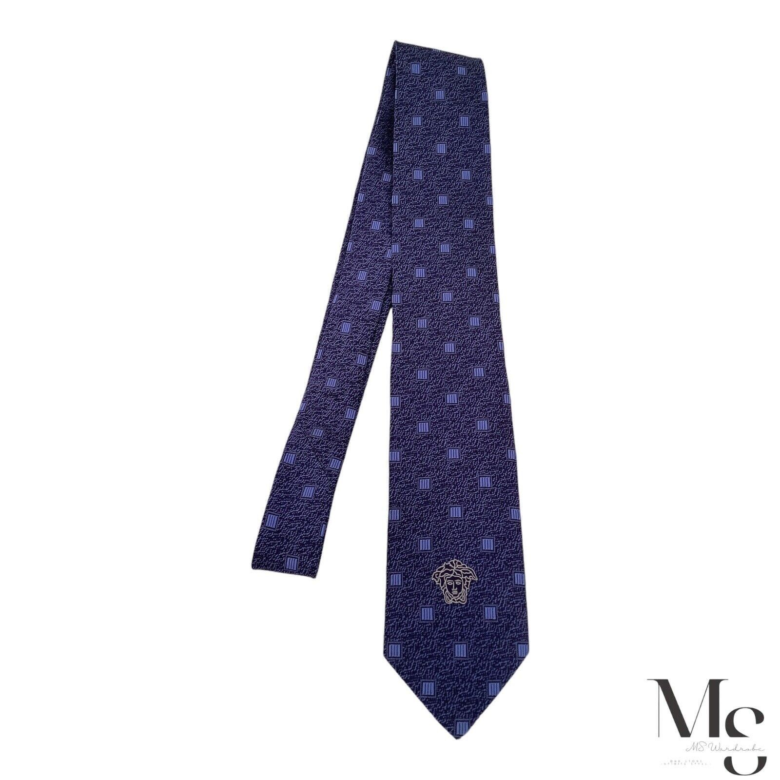 Versace VERSACE Blue Geometric With Medusa Print Silk Tie Italy Size ONE SIZE - 4 Thumbnail