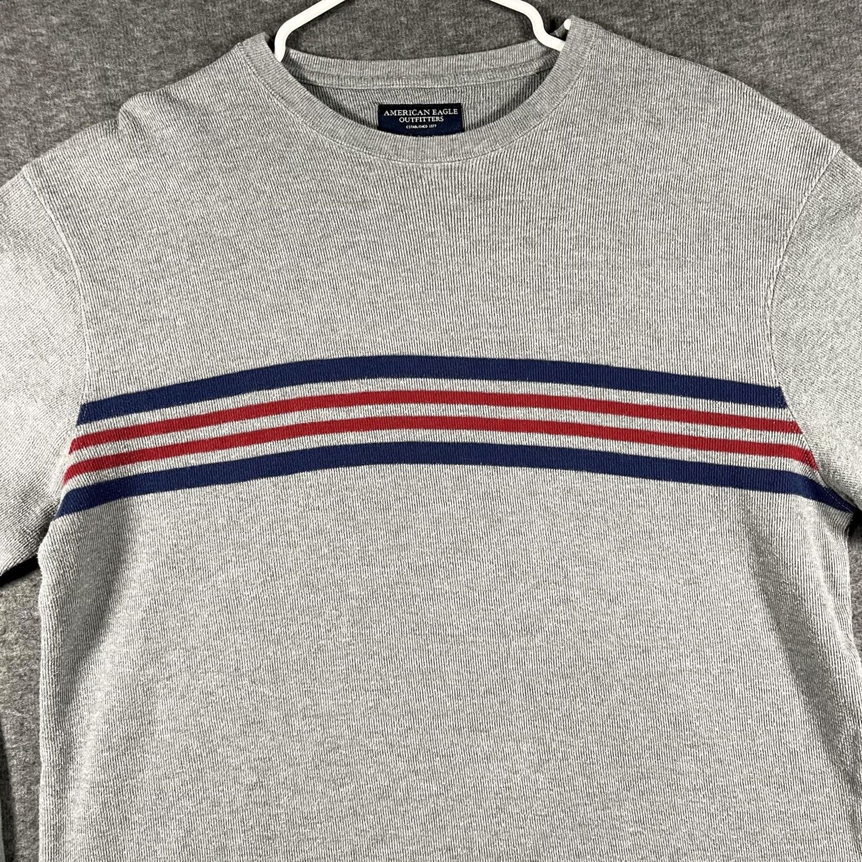 American Eagle Outfitters American Eagle Outfitters Sweater Mens Large Gray Crewneck Striped Made USA Size US L / EU 52-54 / 3 - 2 Thumbnail