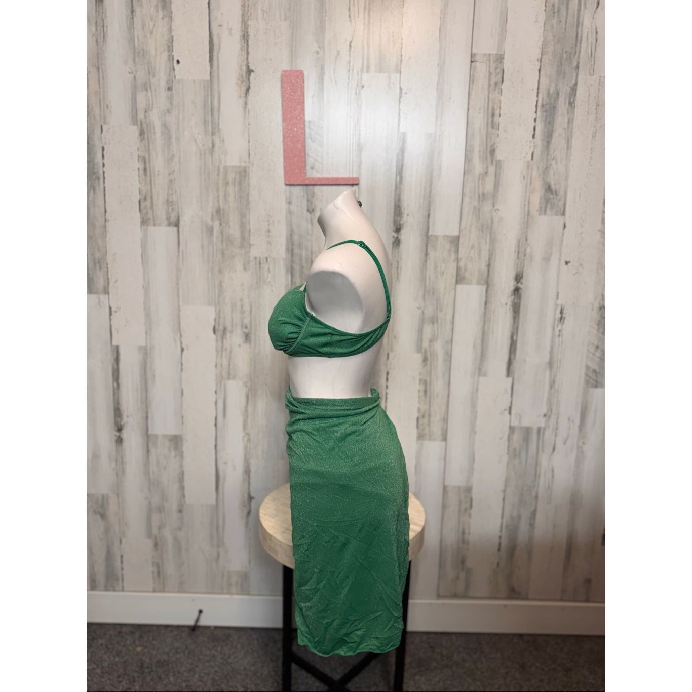 Other Green Sparkle 3-Piece Bikini Set Women’s Size L | Ruched Top + Bottoms + Sarong Cover Up Swimwear Size ONE SIZE - 3 Thumbnail