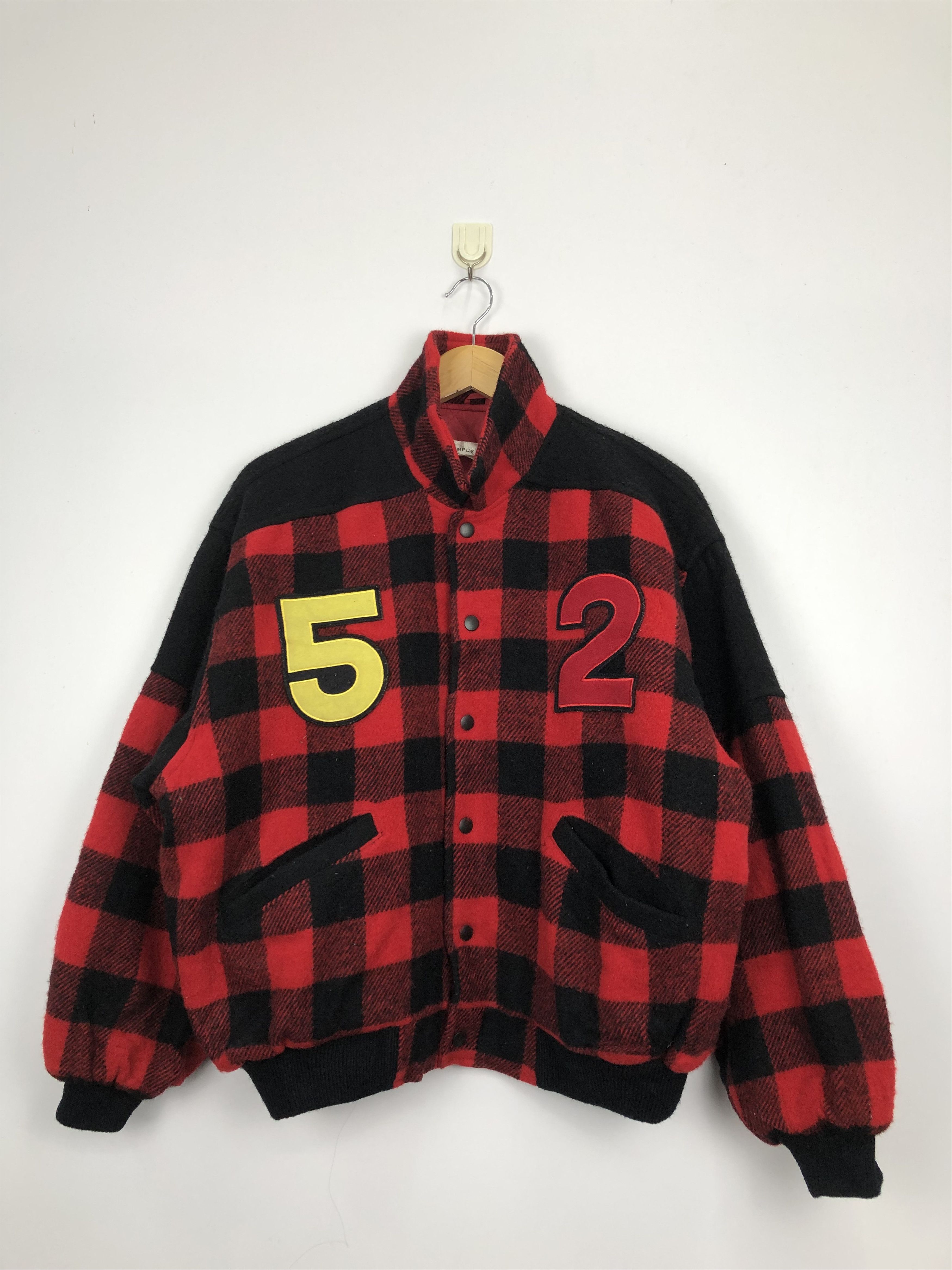 Vintage Vintage 90s Campus Pair Checker Wool Varsity Jacket V0352 Size US M / EU 48-50 / 2 - 1 Thumbnail