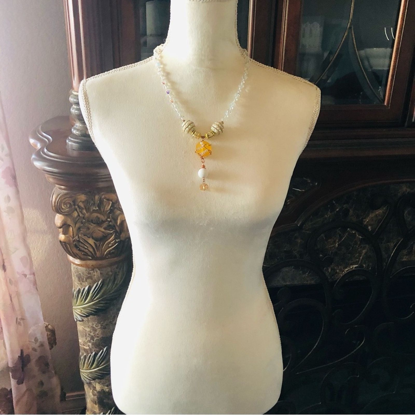 Handmade Handcrafted repurpose wired pendant faceted crystal necklace Size ONE SIZE - 6 Thumbnail