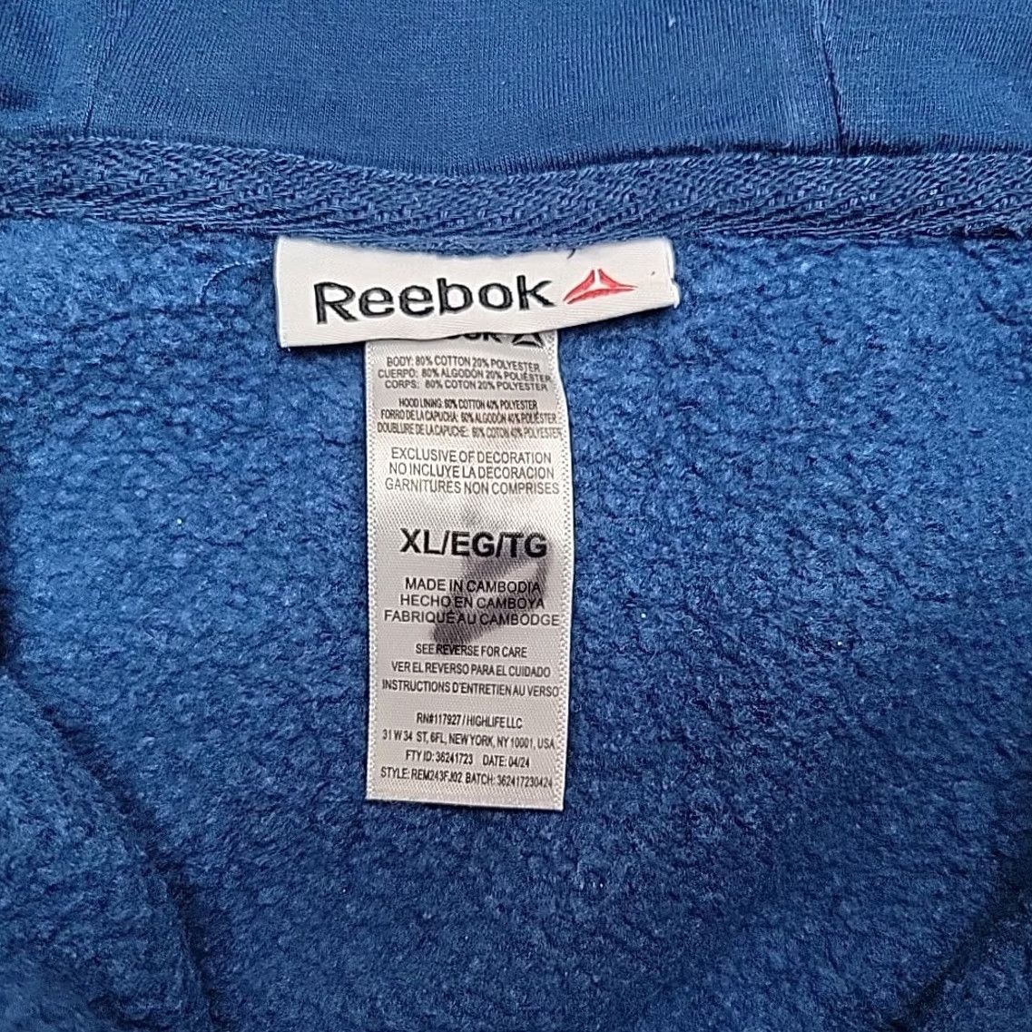 Reebok Reebok Hoodie Mens XL Blue Full Zip Hooded Sweatshirt Classic Retro Cropped Size US XL / EU 56 / 4 - 4 Thumbnail