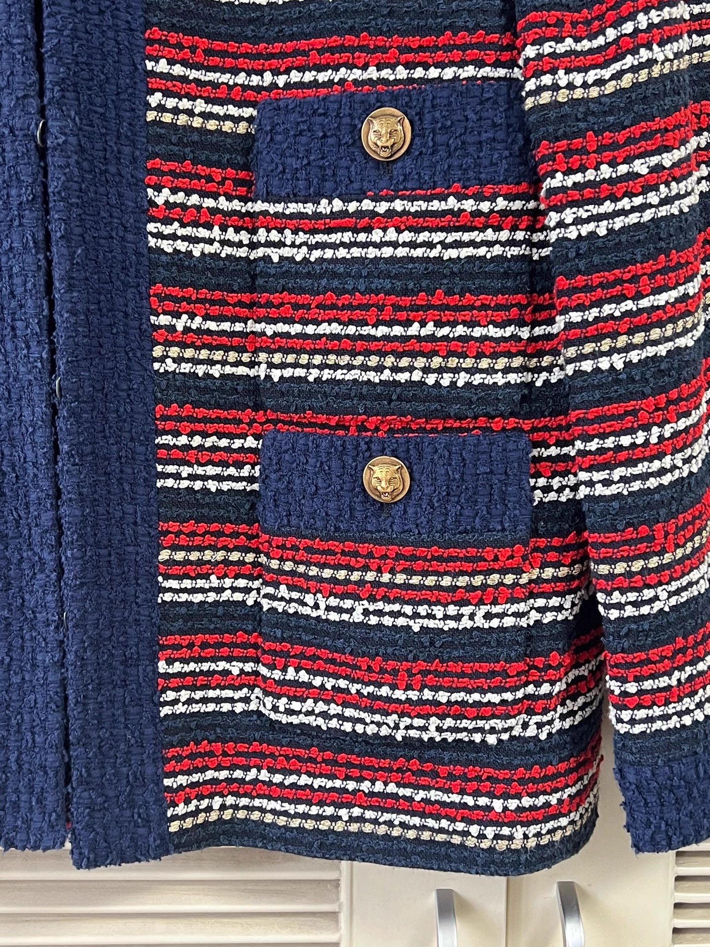 Gucci Gucci Women's Red Blue Stripe Short Jacket Star Tiger Clasp Size XS / US 0-2 / IT 36-38 - 5 Thumbnail