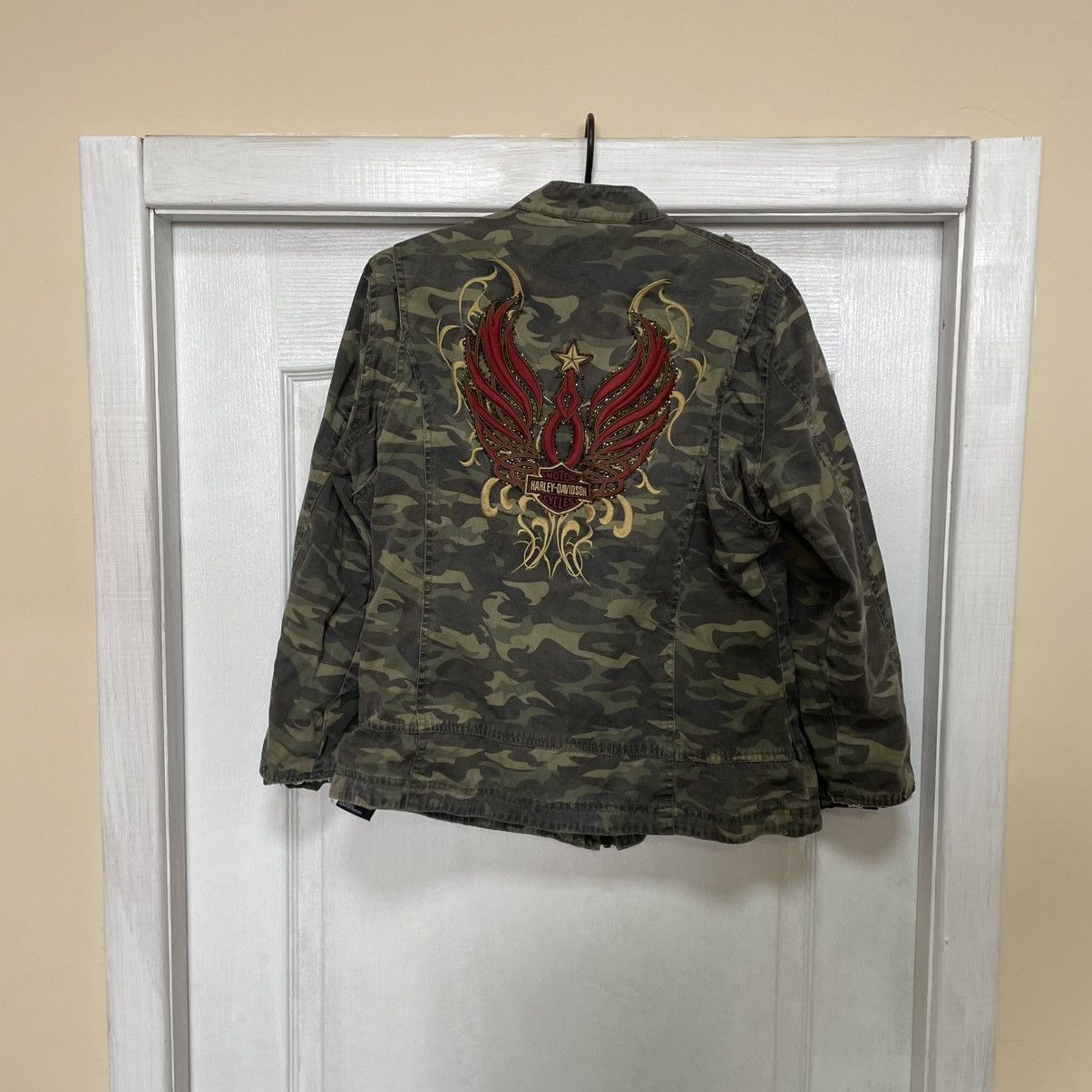 Harley Davidson × Vintage Vintage Harley Davidson camo military Moto Jacket bomber zip Size L / US 10 / IT 46 - 1 Thumbnail