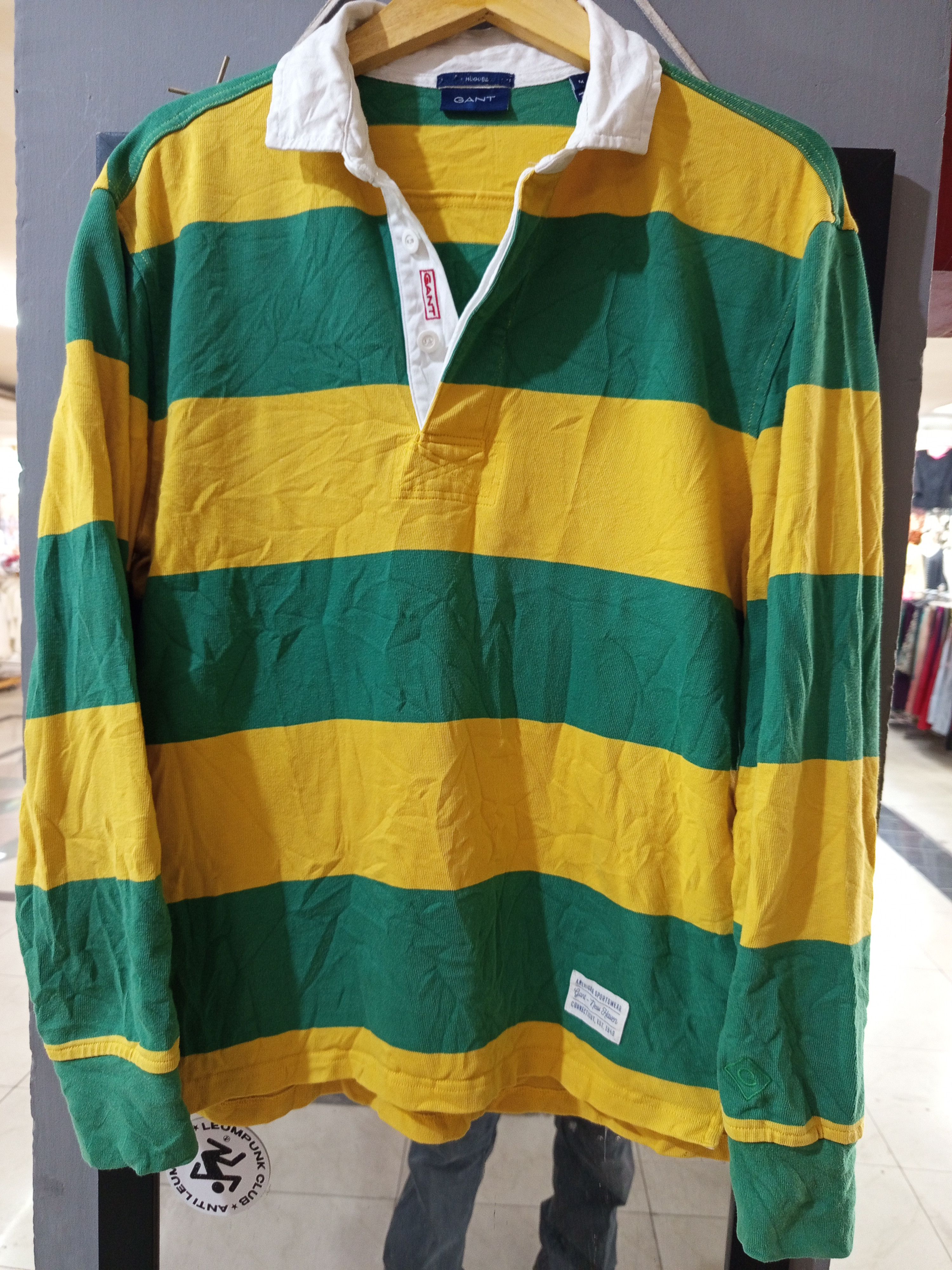 Gant 1990s GANT Hugger Rugby Shirt Green/Yellow Size US M / EU 48-50 / 2 - 5 Thumbnail